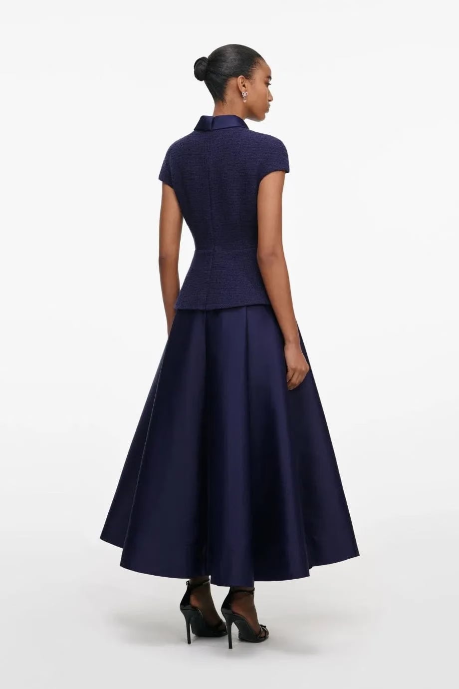 Self-Portrait Collared Boucle Taffeta Midi Dress in Blue