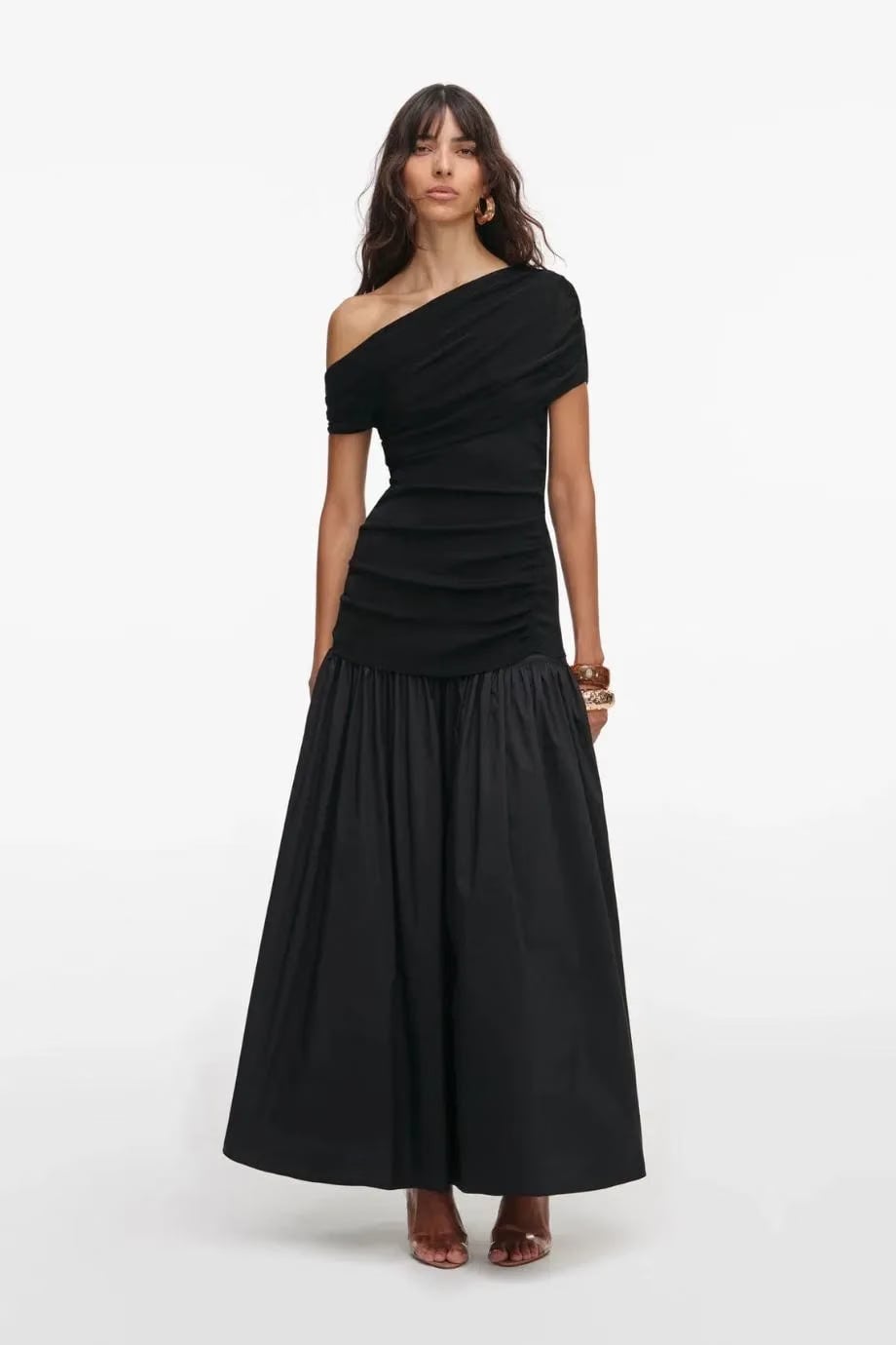Self-Portrait Cotton Draped Knit Midi Dress in Black