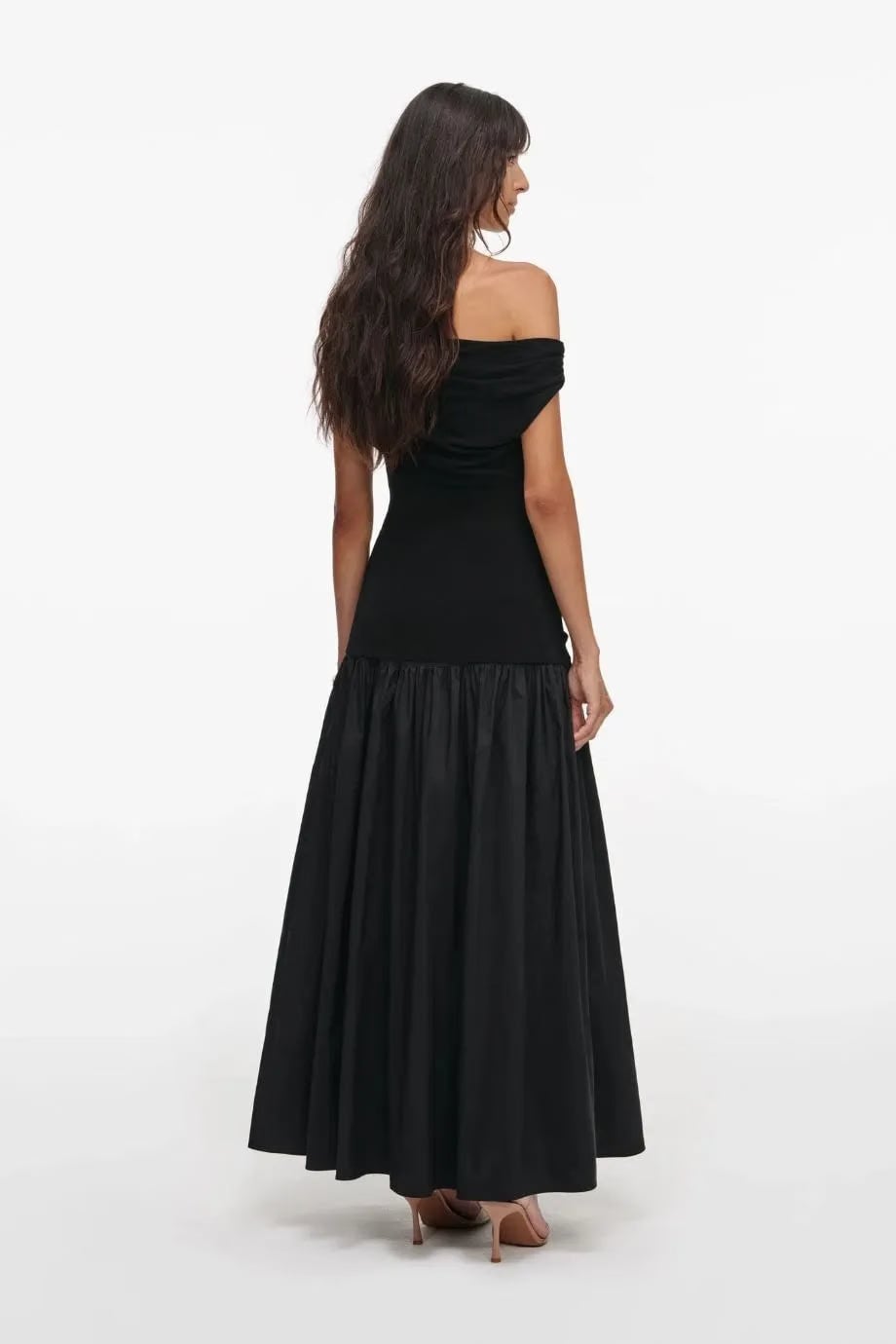 Self-Portrait Cotton Draped Knit Midi Dress in Black