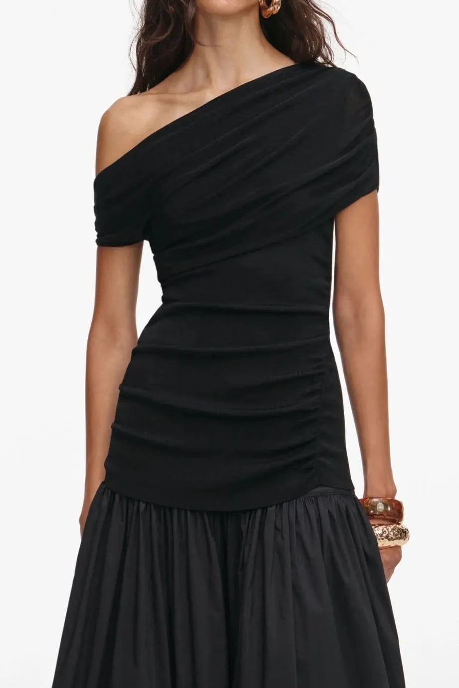 Self-Portrait Cotton Draped Knit Midi Dress in Black