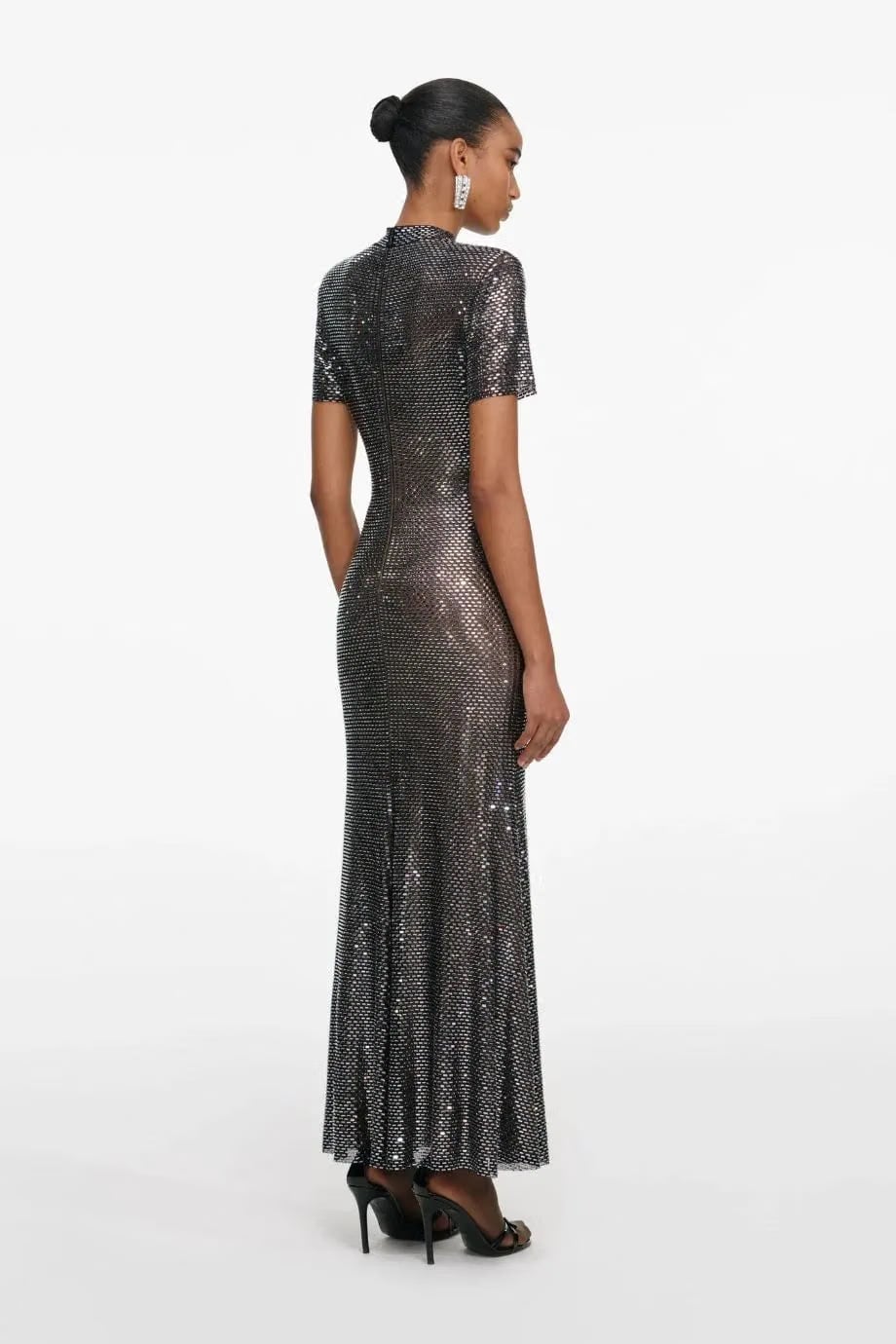 Self-Portrait Rhinestone Mesh Evening Dress in Grey