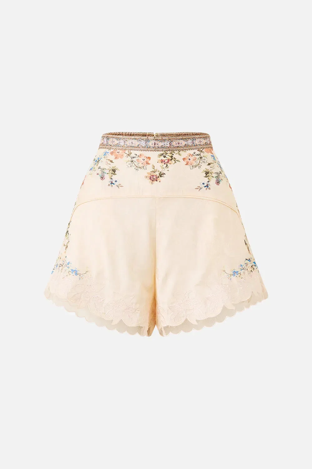 Camilla Twilight in Istanbul High Waisted Flared Floral Shorts in Beige