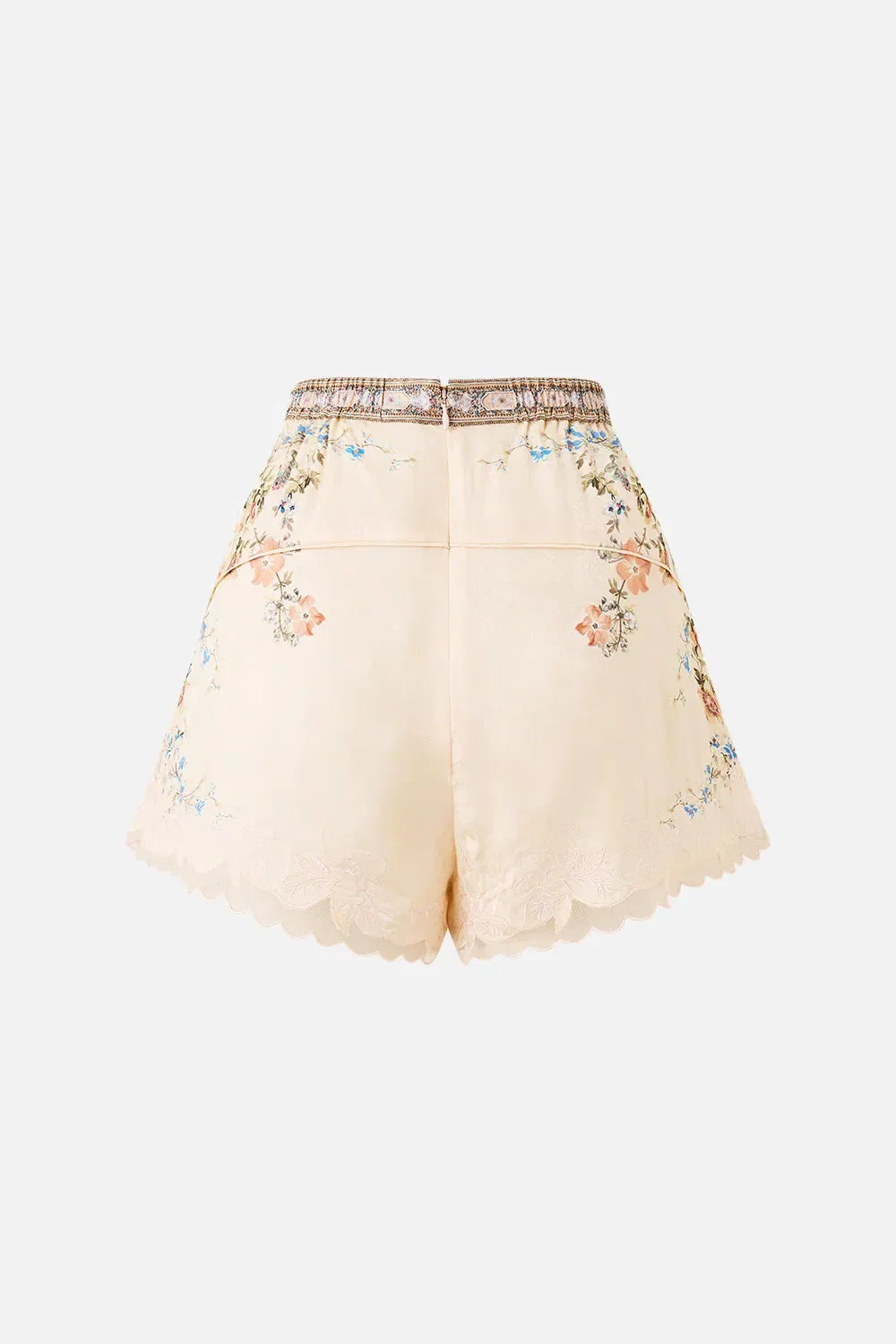 Camilla Twilight in Istanbul High Waisted Flared Floral Shorts in Beige