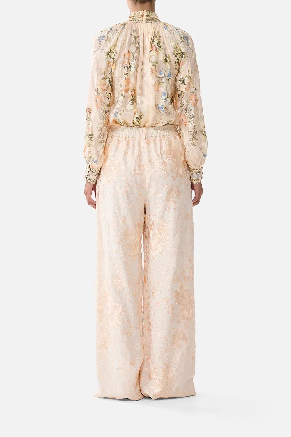 Camilla Twilight in Istanbul Detachable Pussy Bow Raglan Floral Silk Blouse in Beige