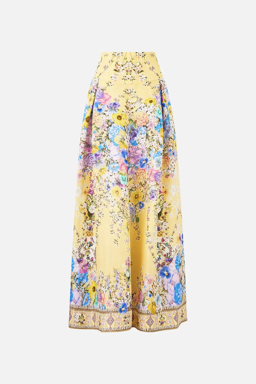 Camilla Darling Buds Corset Waist Floral Linen Silk Maxi Skirt in Yellow
