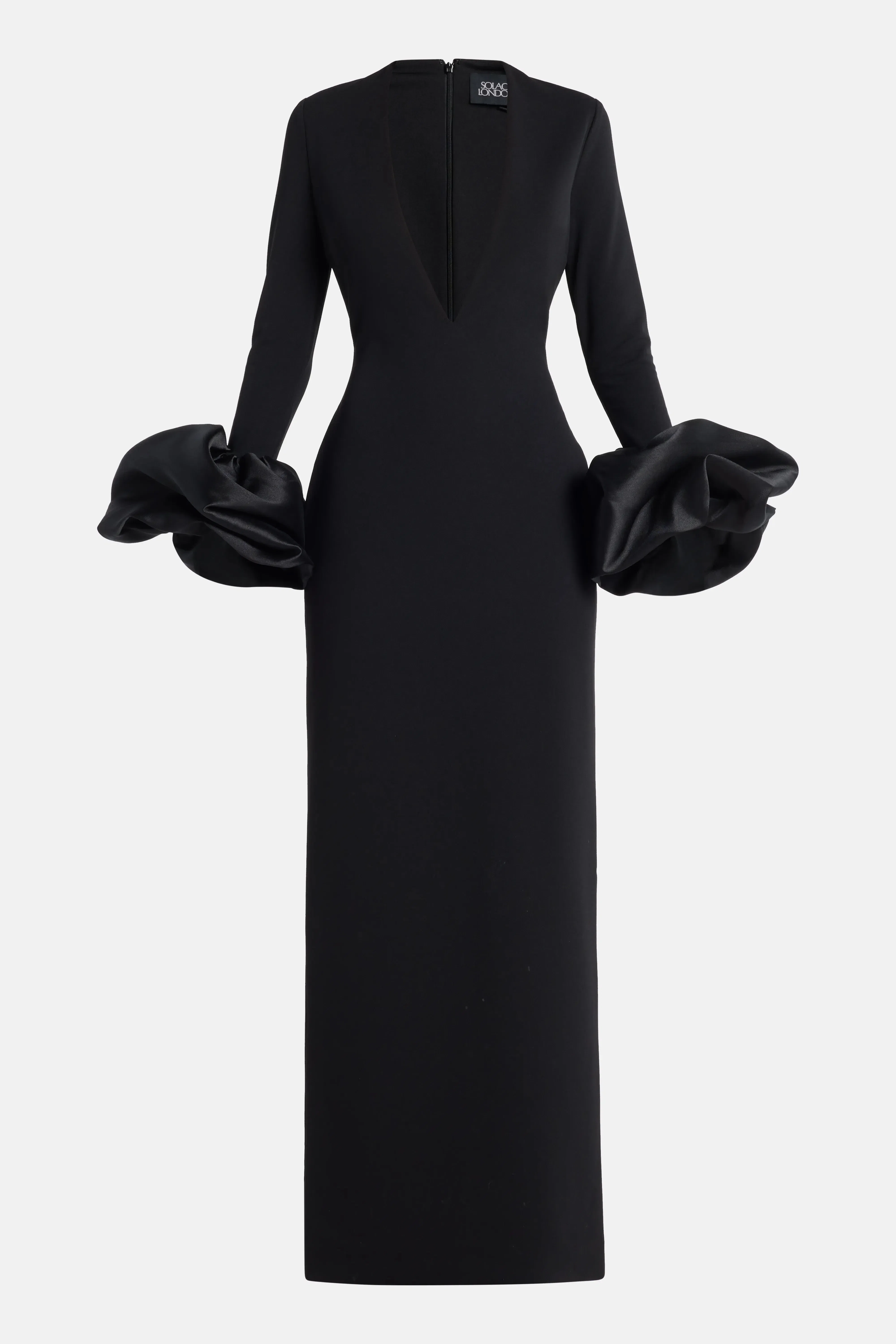 Solace London Valerie Deep V Neck Evening Dress in Black