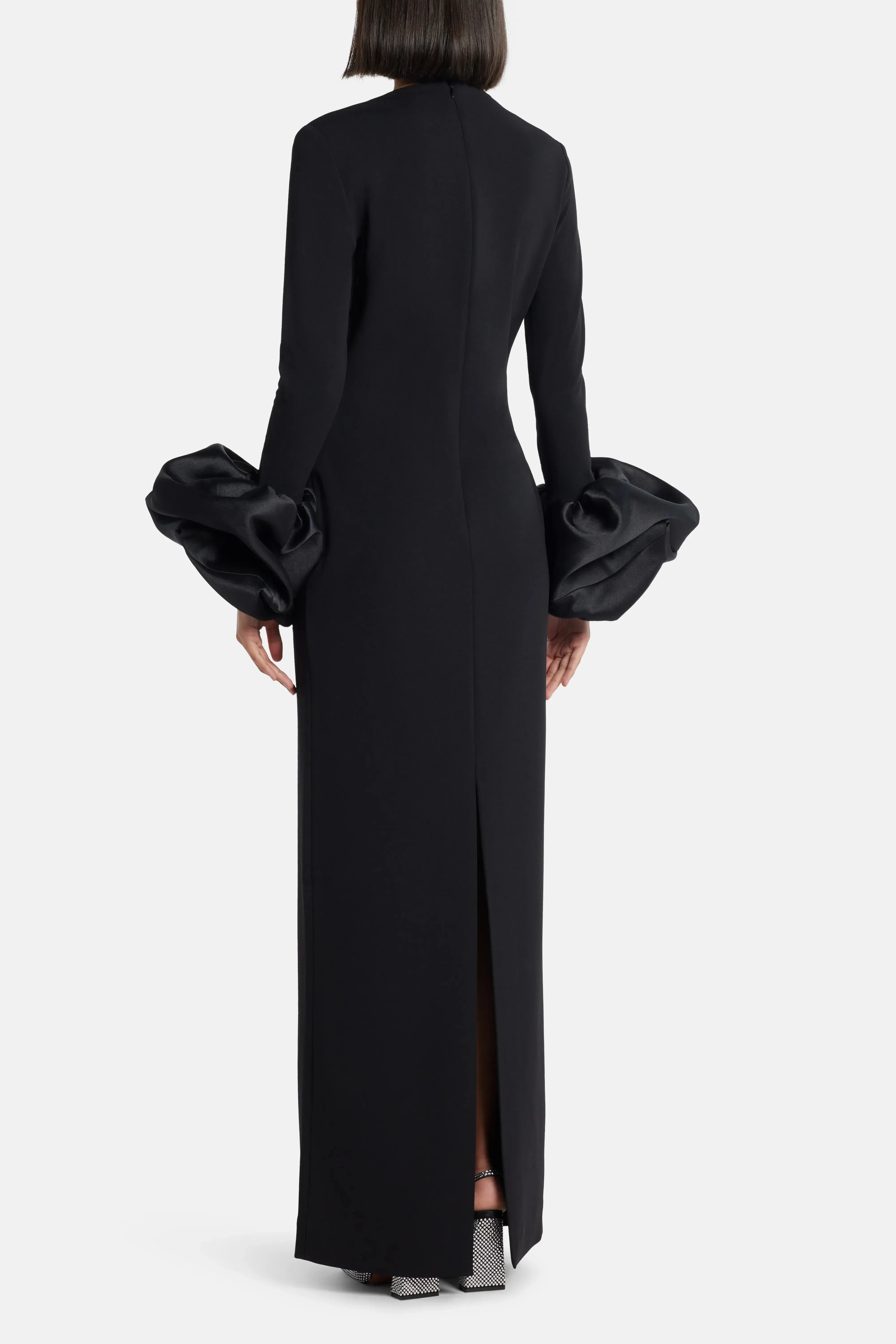 Solace London Valerie Deep V Neck Evening Dress in Black