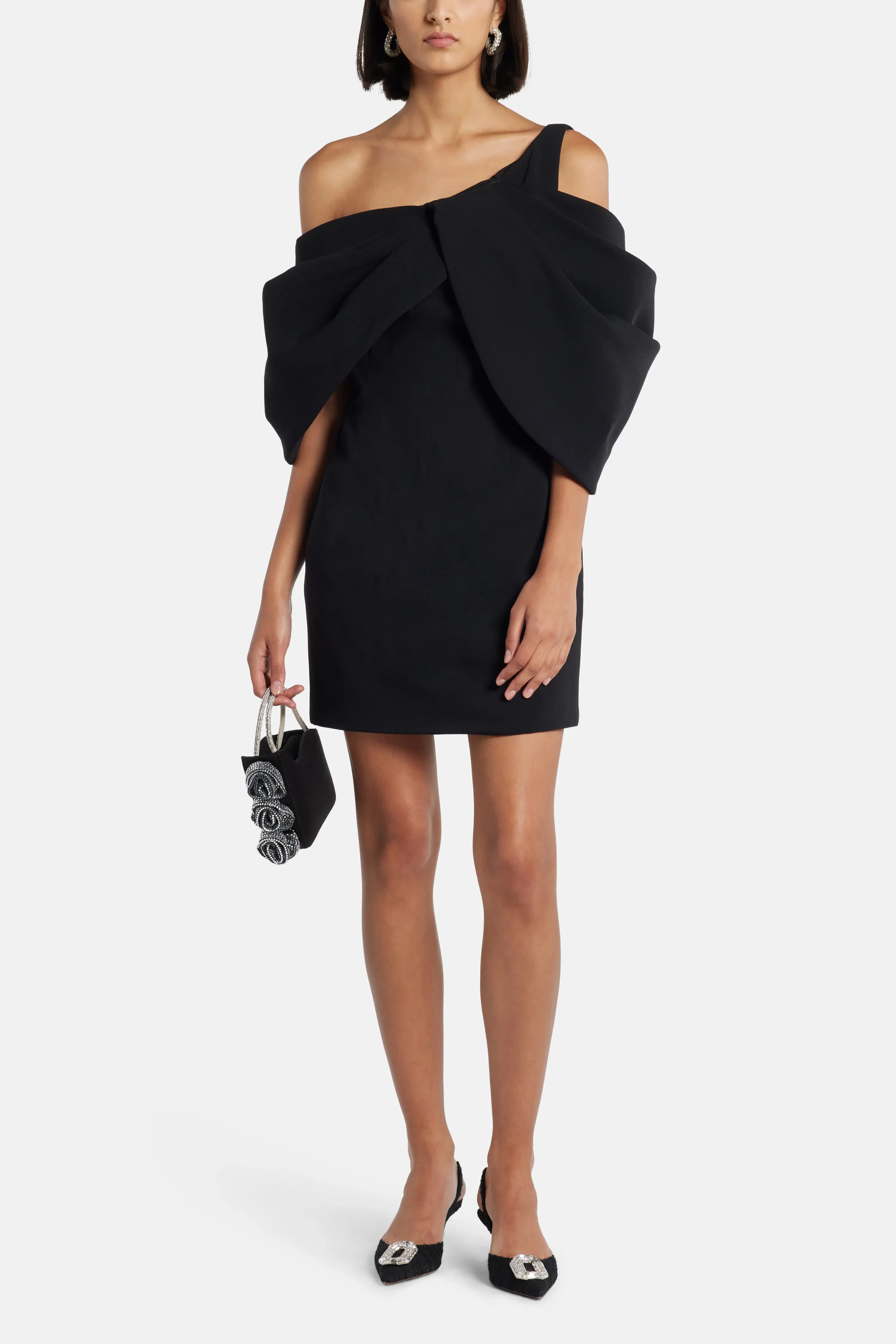Solace London Thelma One Shoulder Mini Dress in Black