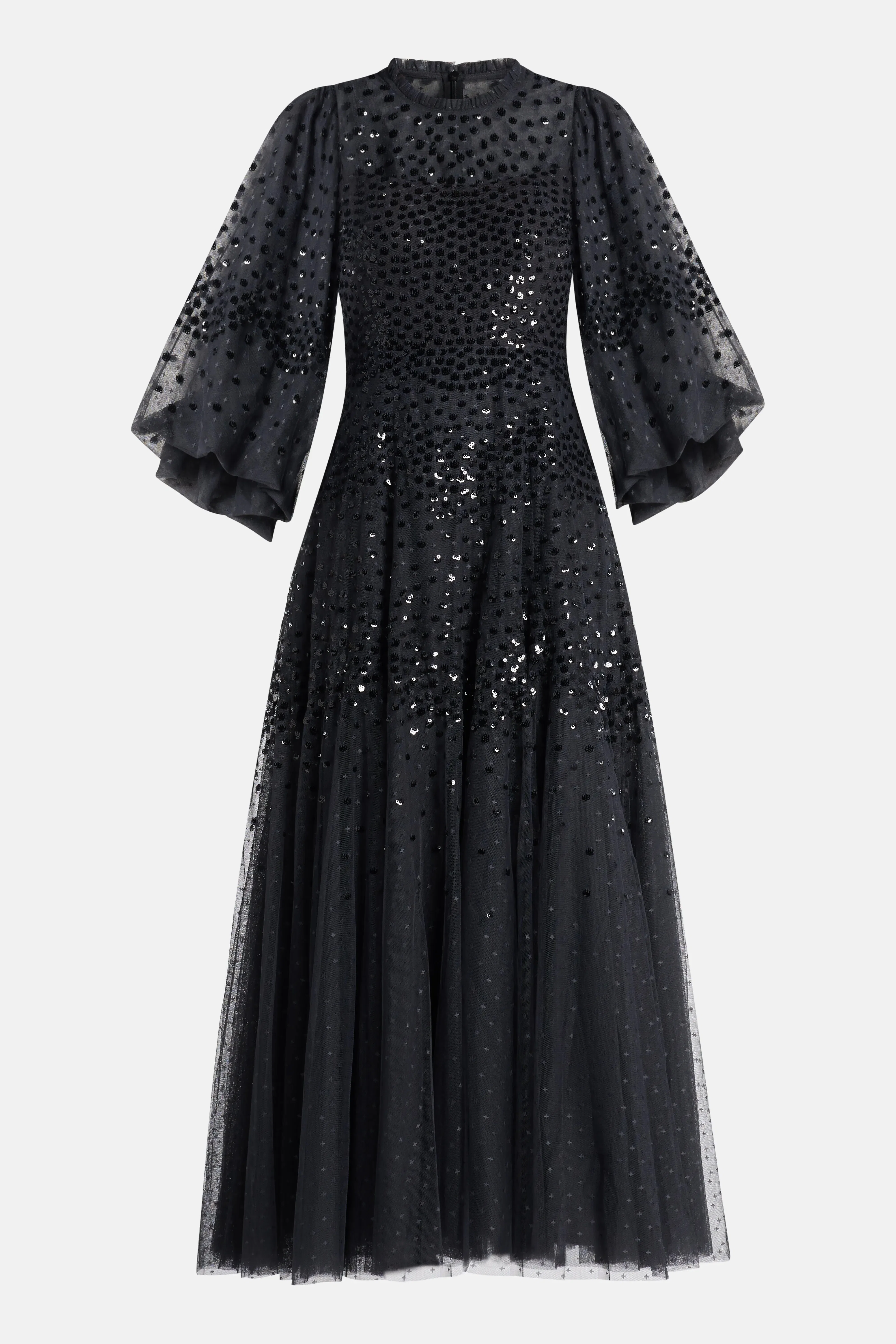 Needle & Thread Scallop Sequin Evening Dress in Black