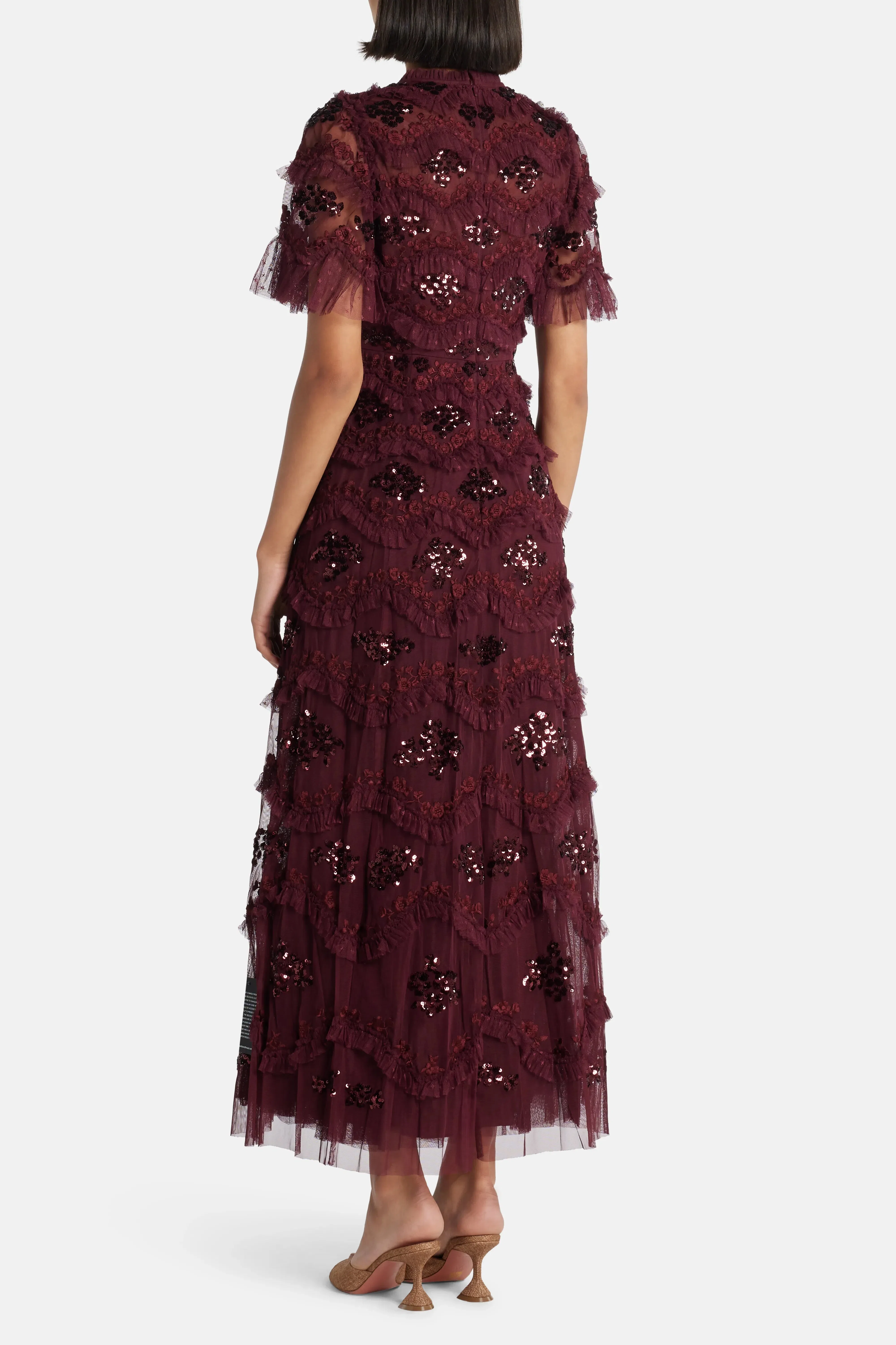 Needle & Thread Daisy Wave Sequin Evening Dress in Maroon