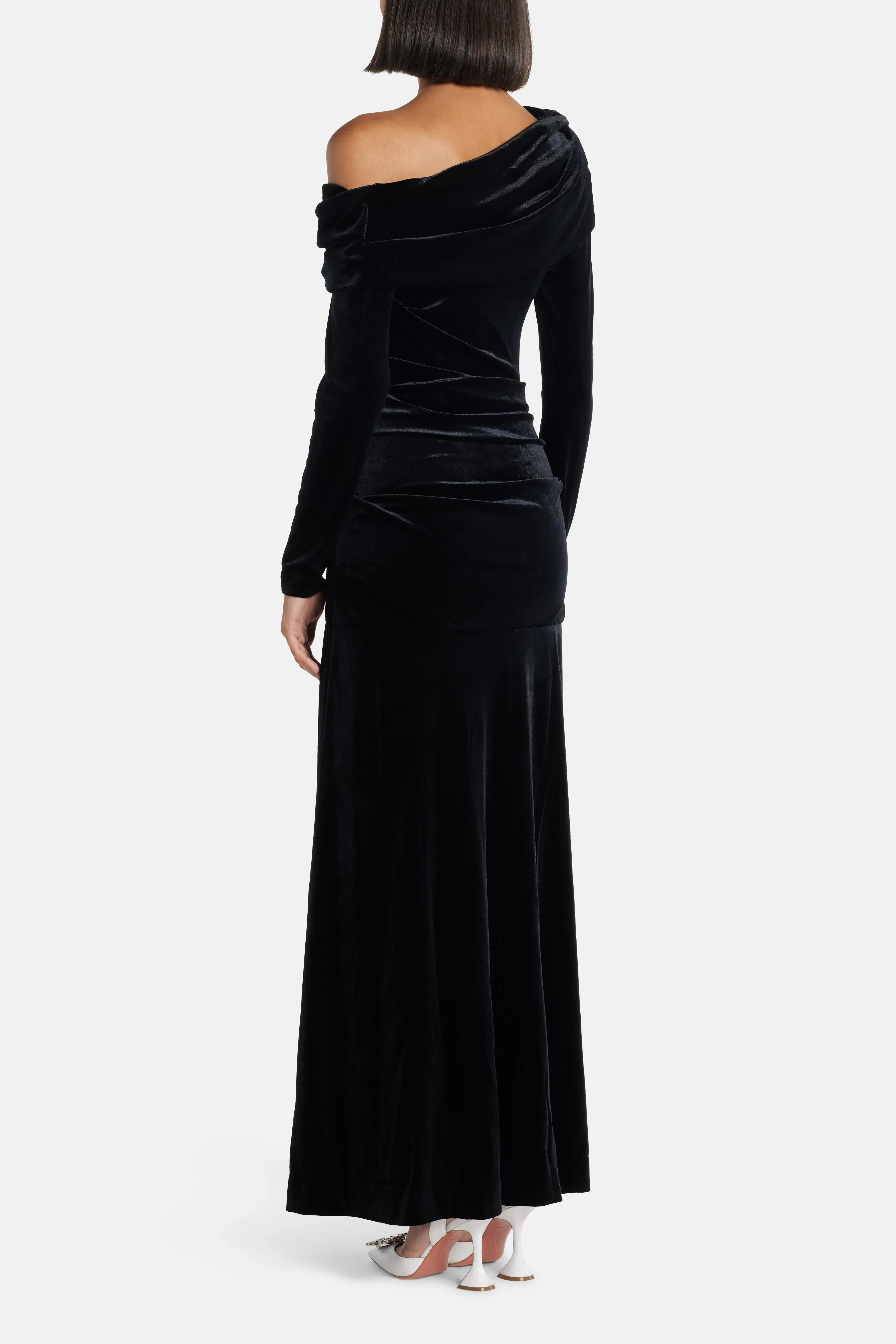 Needle & Thread Nova One Shoulder Velvet Evening Dress in Black
