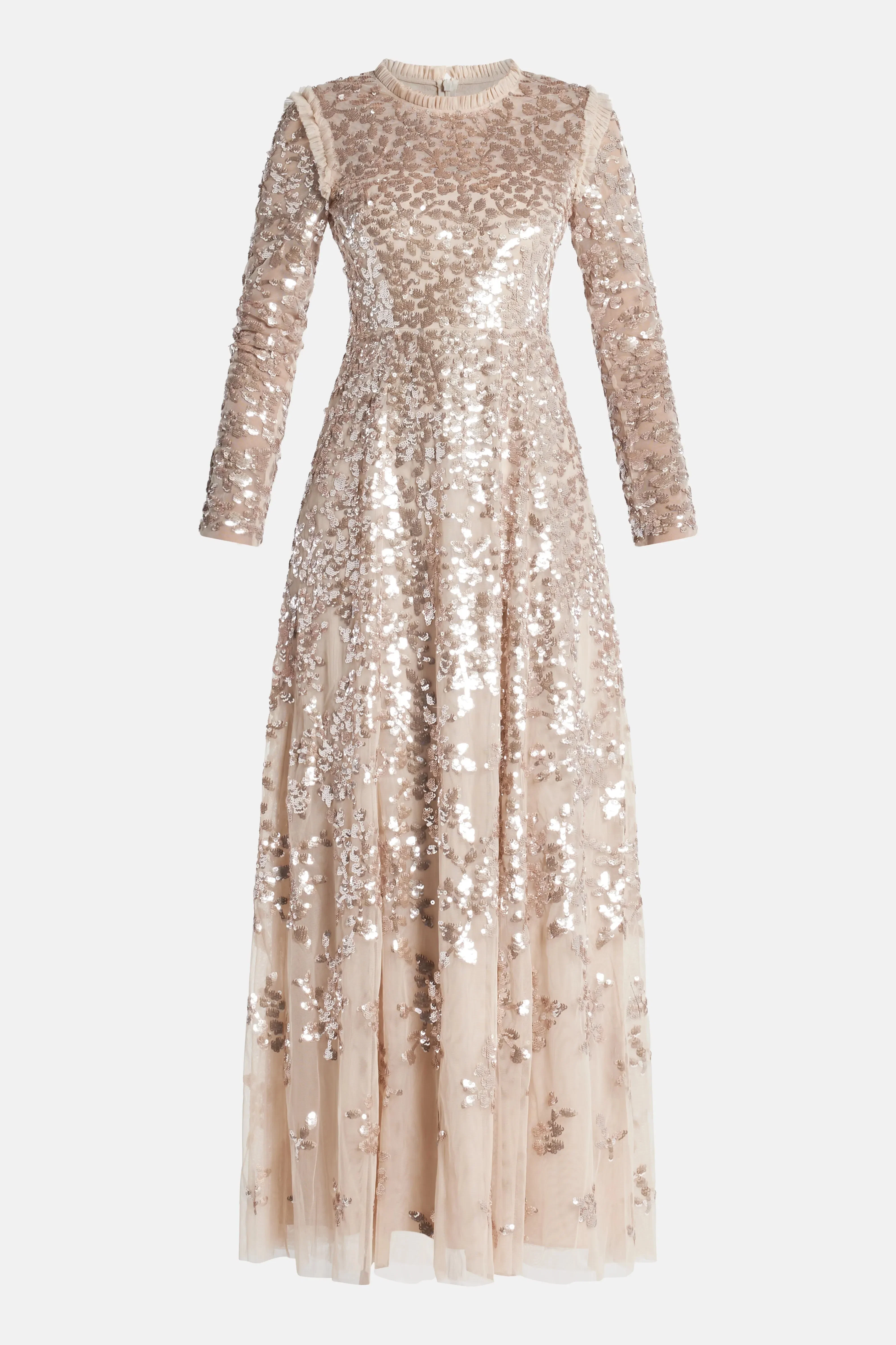 Needle & Thread Rosanna Lattice Sequin Evening Dress in Beige