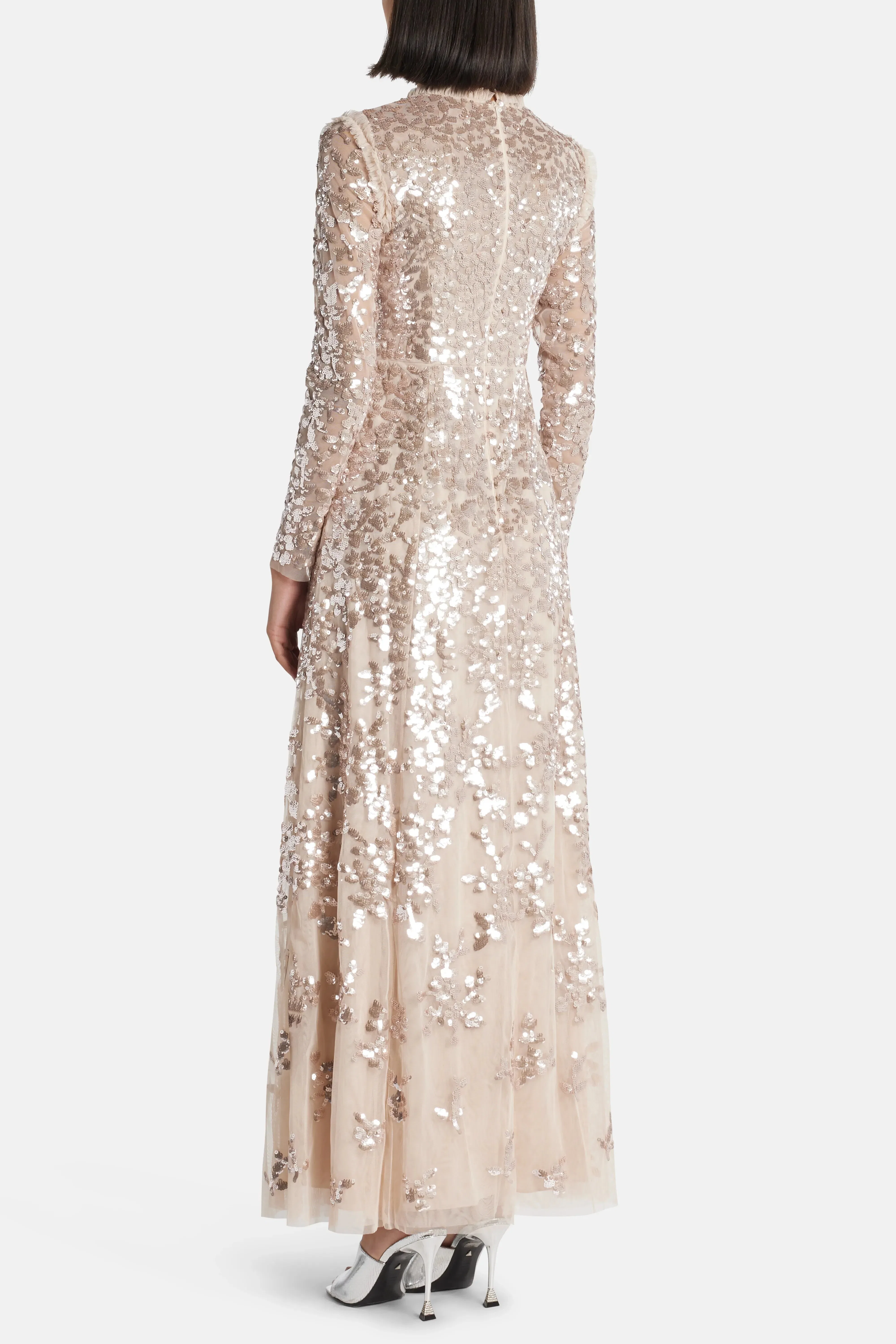 Needle & Thread Rosanna Lattice Sequin Evening Dress in Beige