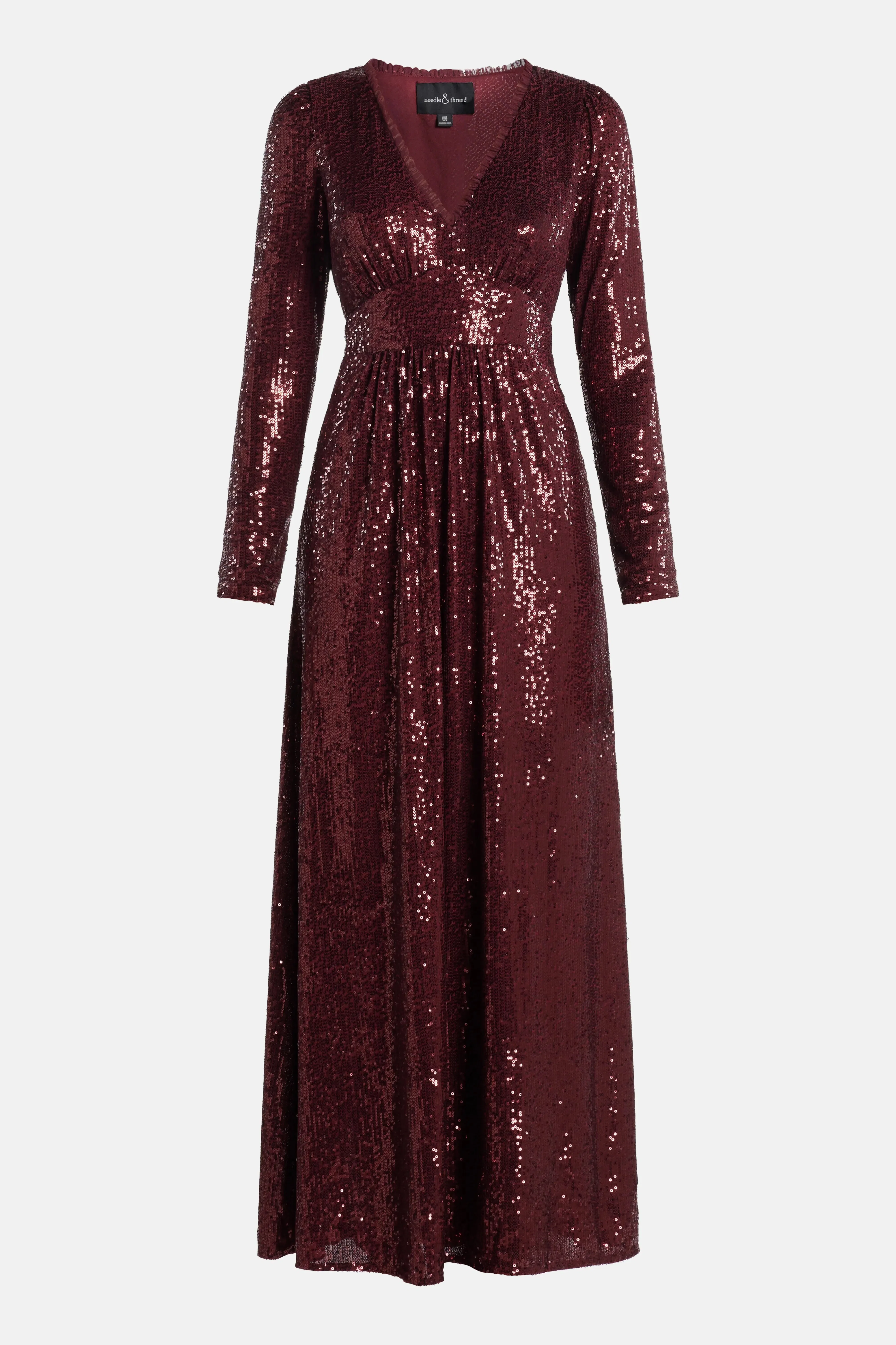 Needle & Thread Chelsea V Neck Sequin Evening Dress in Maroon