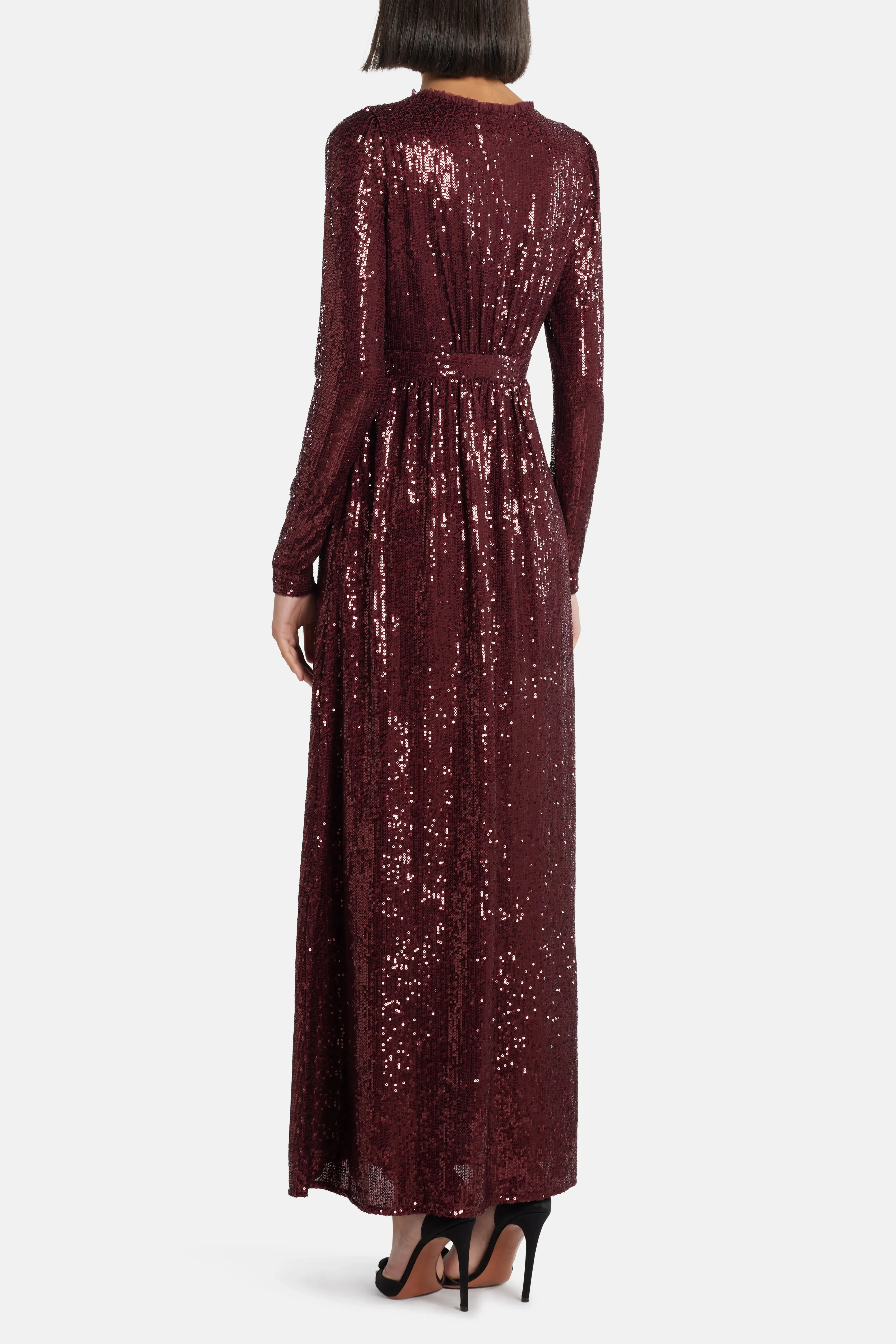 Needle & Thread Chelsea V Neck Sequin Evening Dress in Maroon