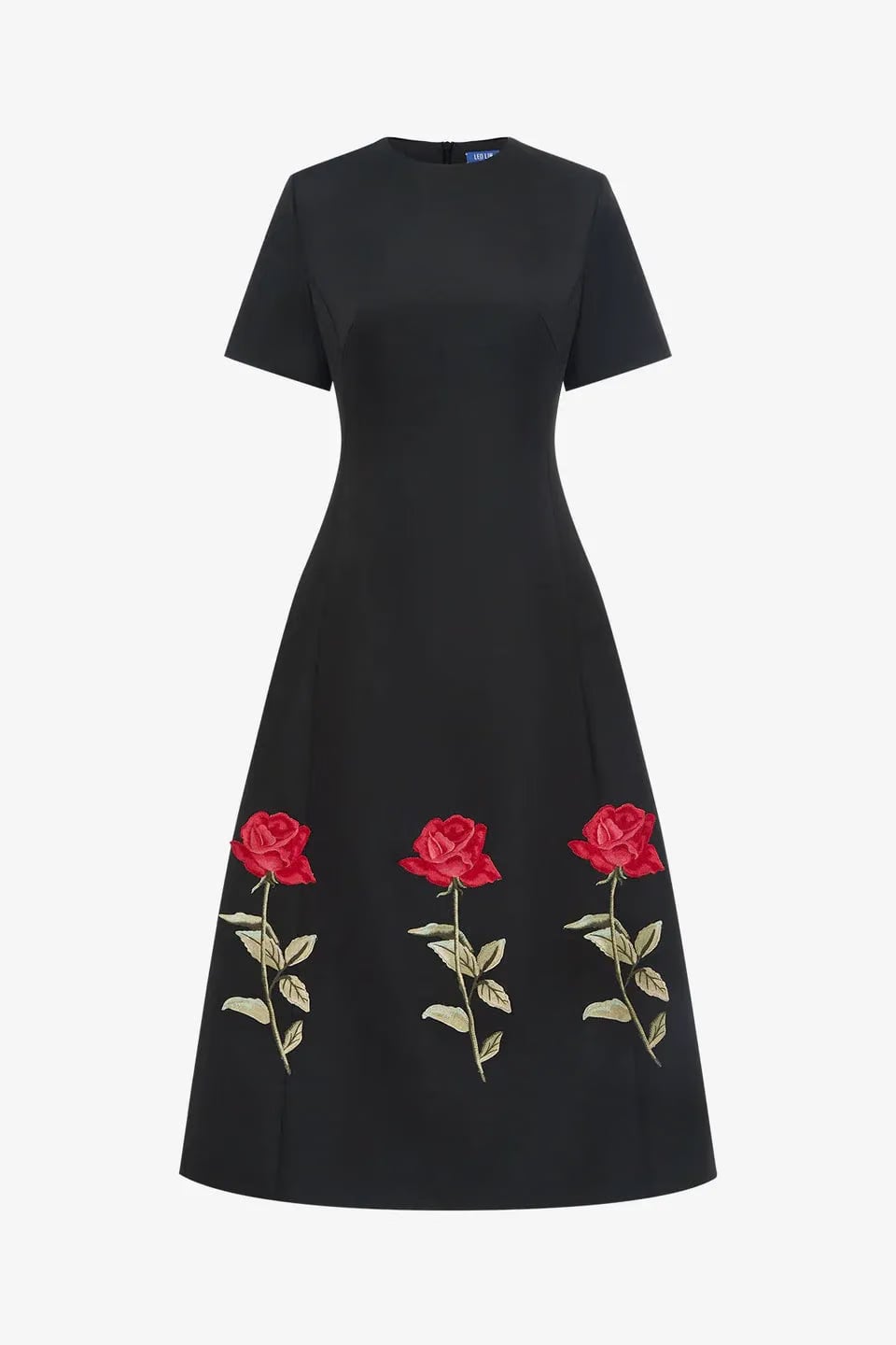 Leo Lin Caroline Embellished Rose Midi Dress in Black