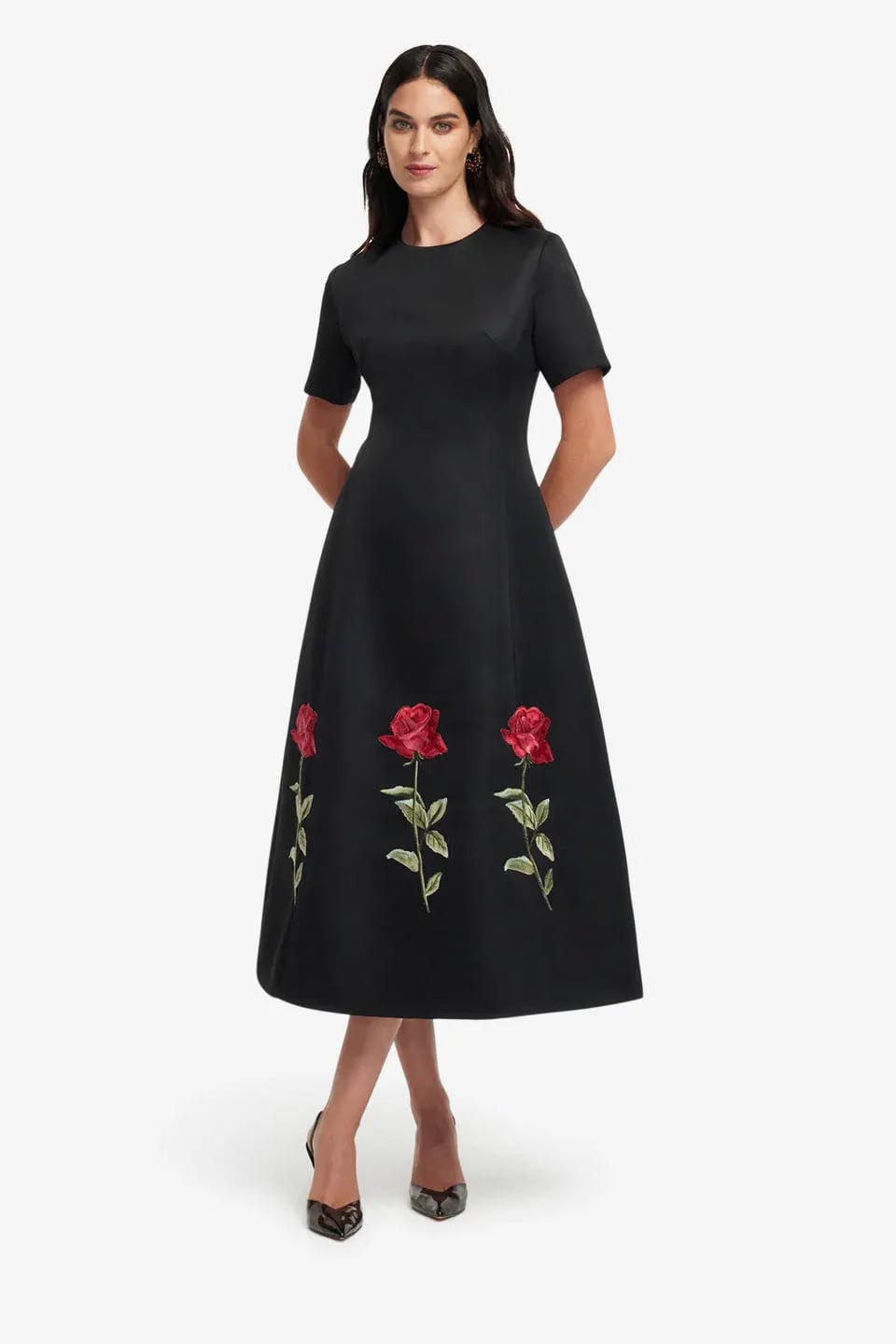 Leo Lin Caroline Embellished Rose Midi Dress in Black