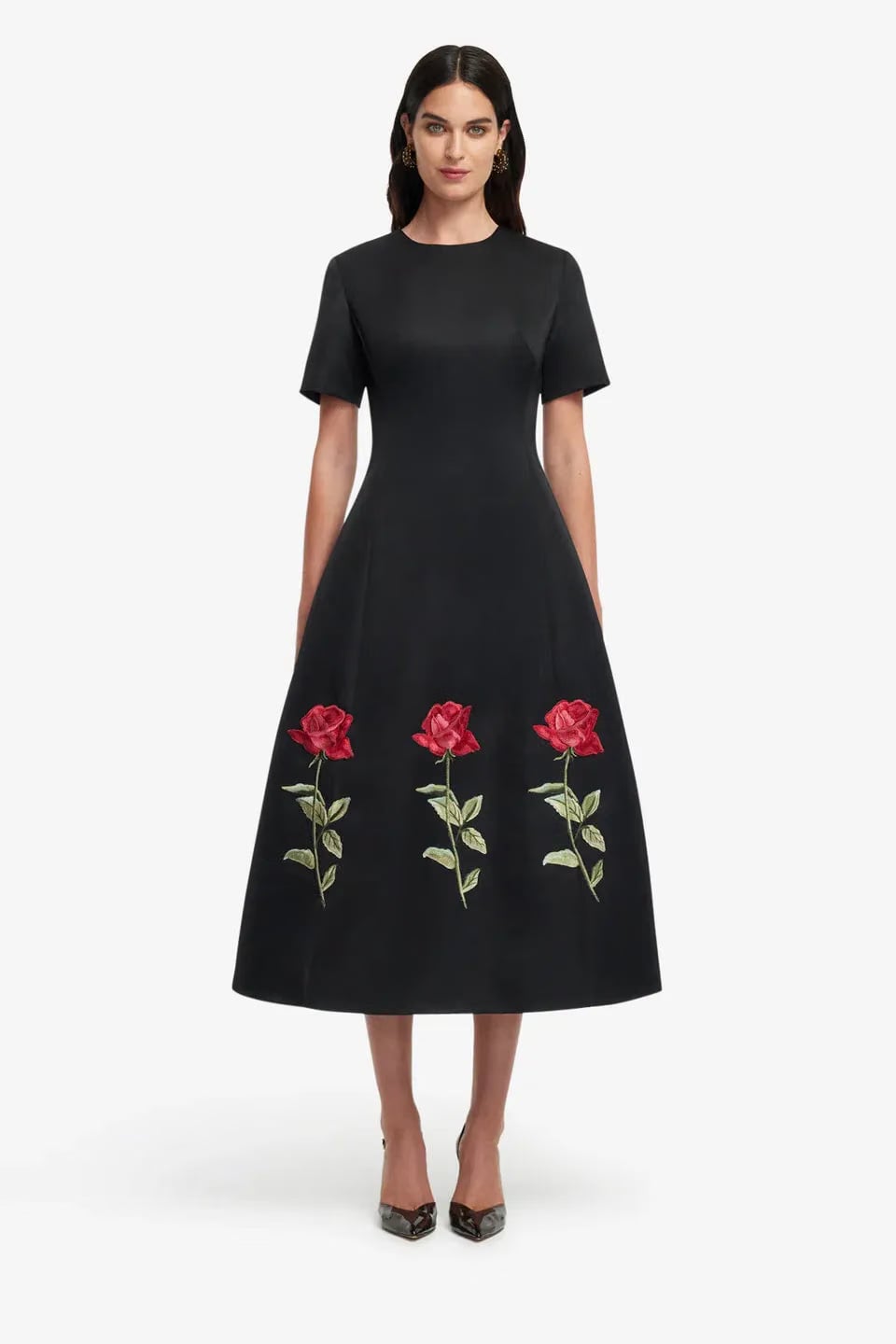 Leo Lin Caroline Embellished Rose Midi Dress in Black