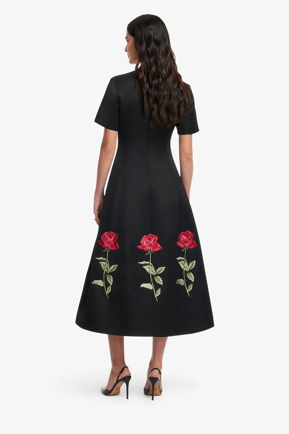 Leo Lin Caroline Embellished Rose Midi Dress in Black