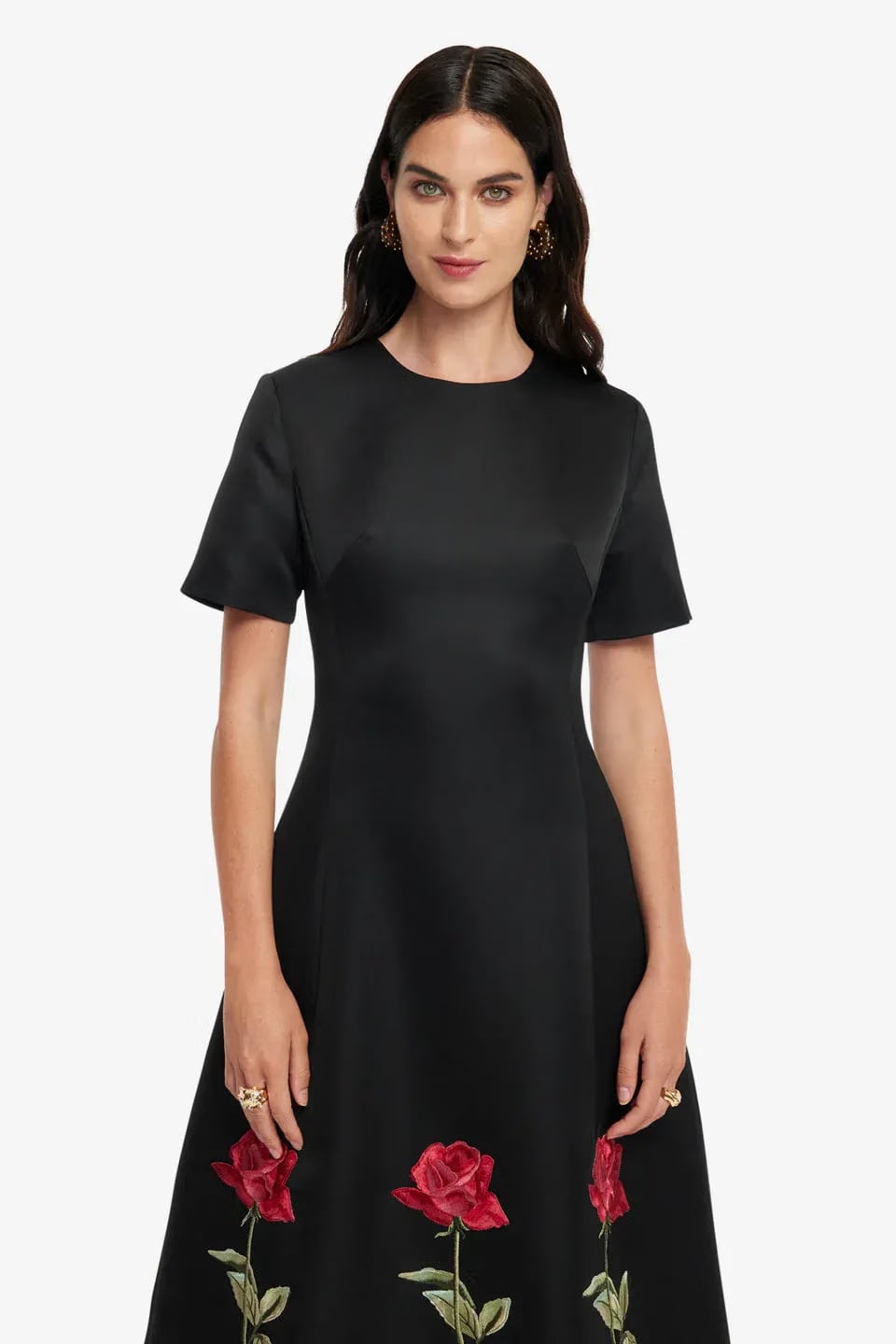 Leo Lin Caroline Embellished Rose Midi Dress in Black