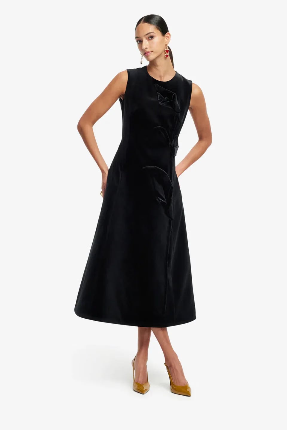 Leo Lin Cleo Velvet Sleeveless Midi Dress in Black