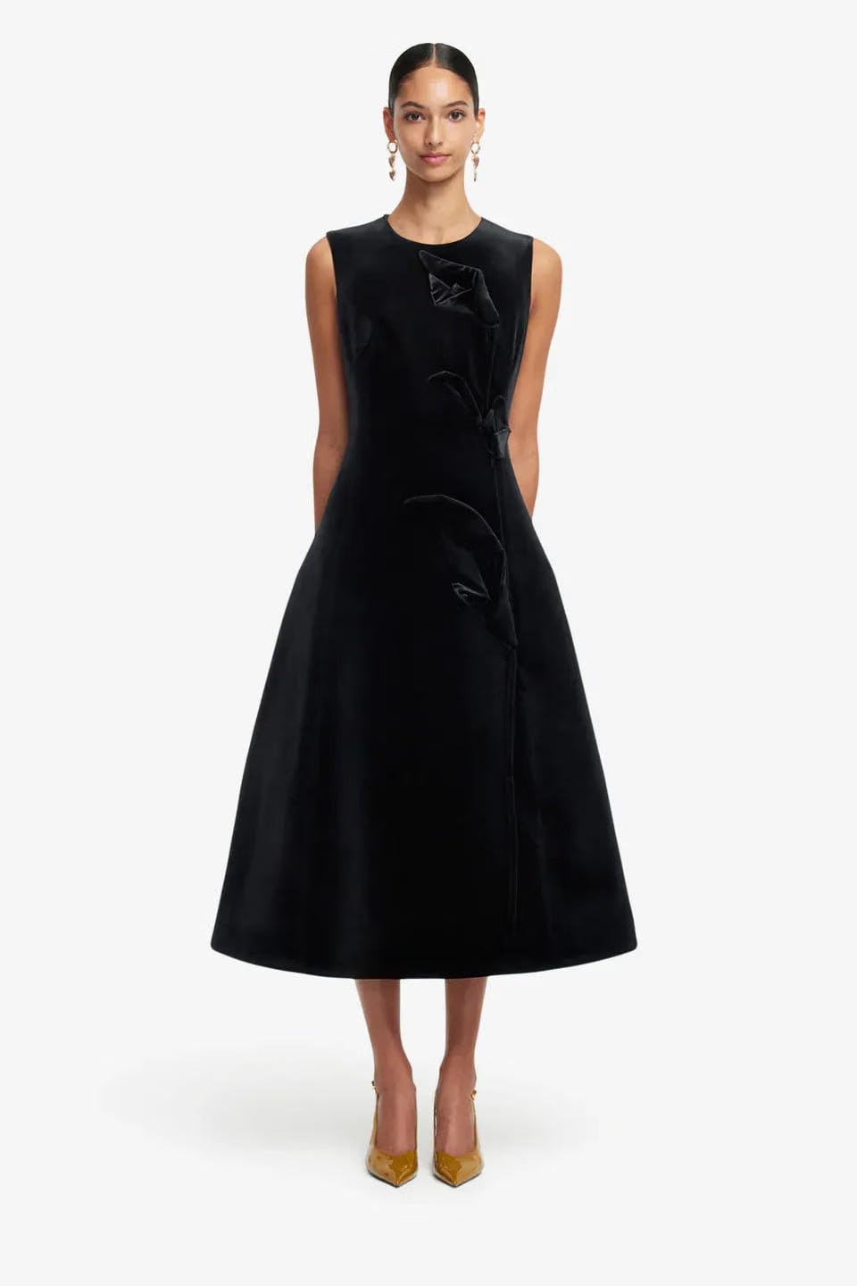 Leo Lin Cleo Velvet Sleeveless Midi Dress in Black