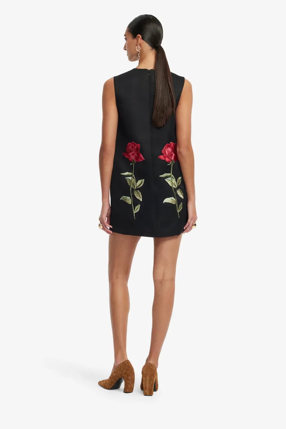 Leo Lin Yvonne Sleeveless Embroidered Mini Dress in Black