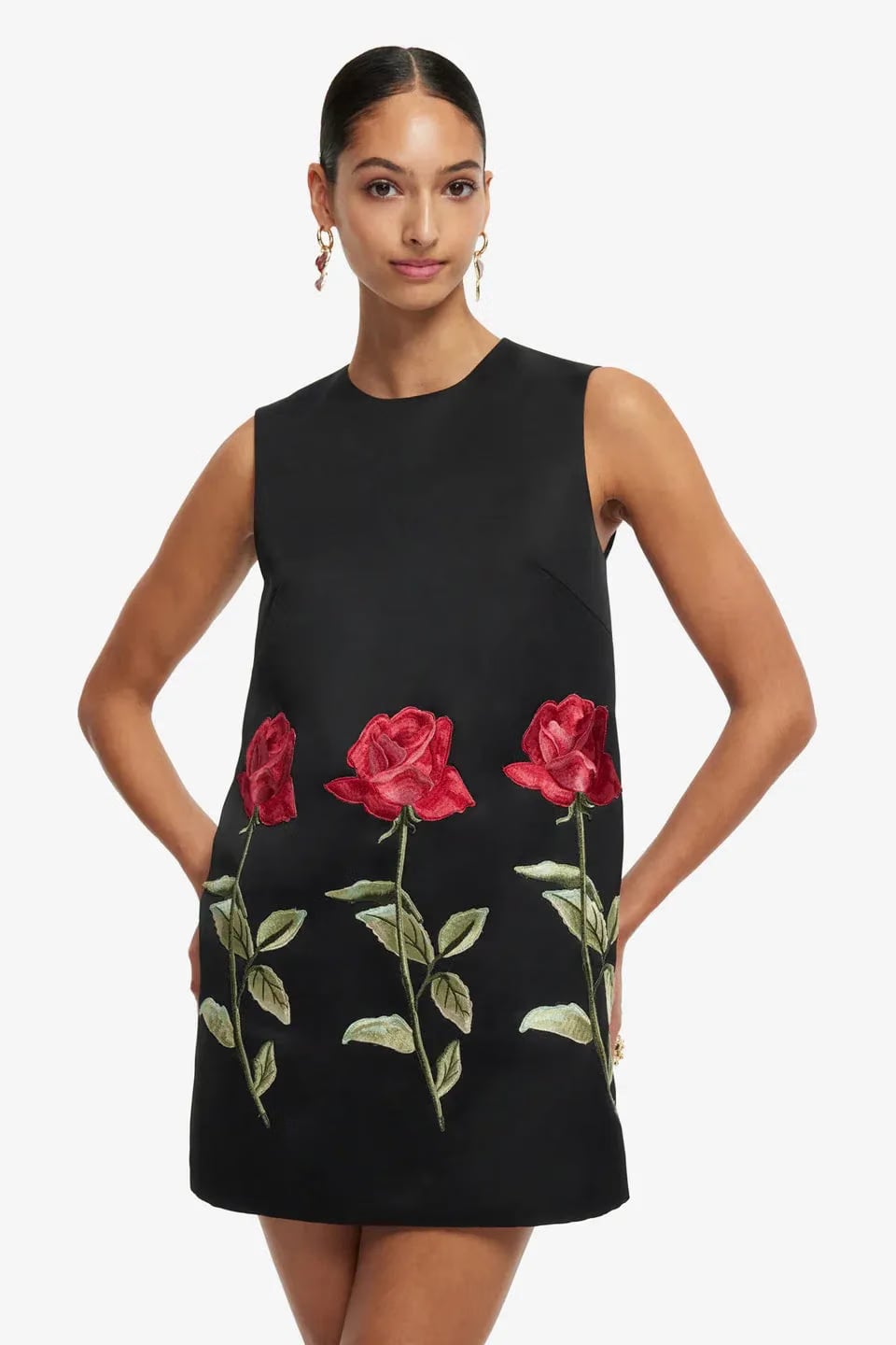 Leo Lin Yvonne Sleeveless Embroidered Mini Dress in Black