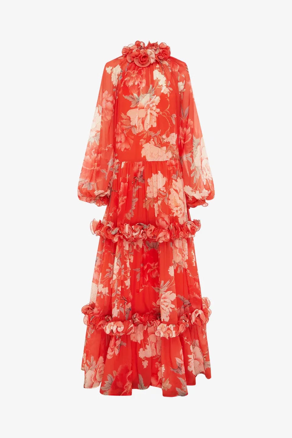 Leo Lin Angela Floral Ruffles Maxi Dress in Orange