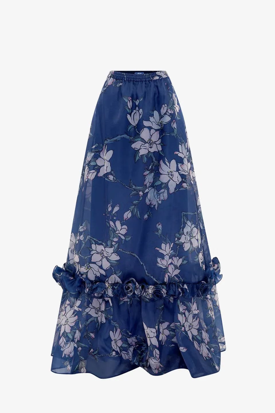 Leo Lin Paige Floral Ruffles Maxi Skirt in Blue