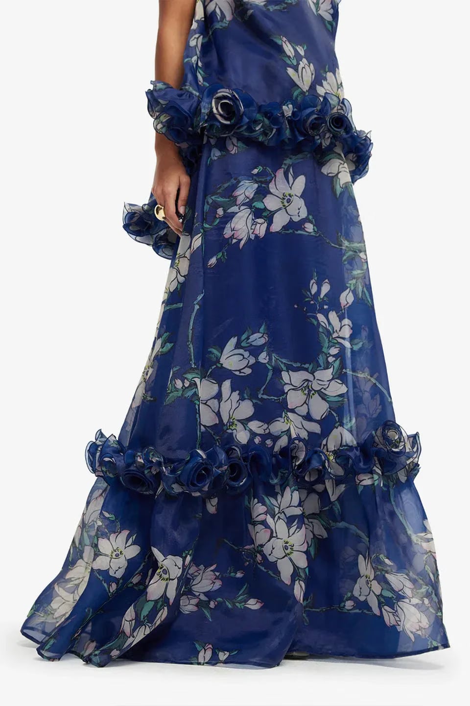 Leo Lin Paige Floral Ruffles Maxi Skirt in Blue