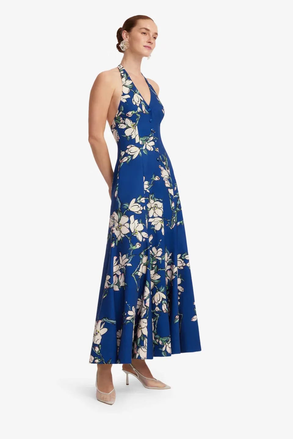 Leo Lin Juliette Floral Halter Neck Maxi Dress in Blue