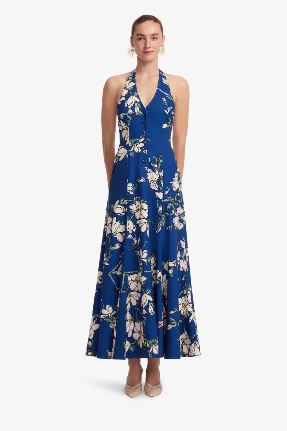 Leo Lin Juliette Floral Halter Neck Maxi Dress in Blue