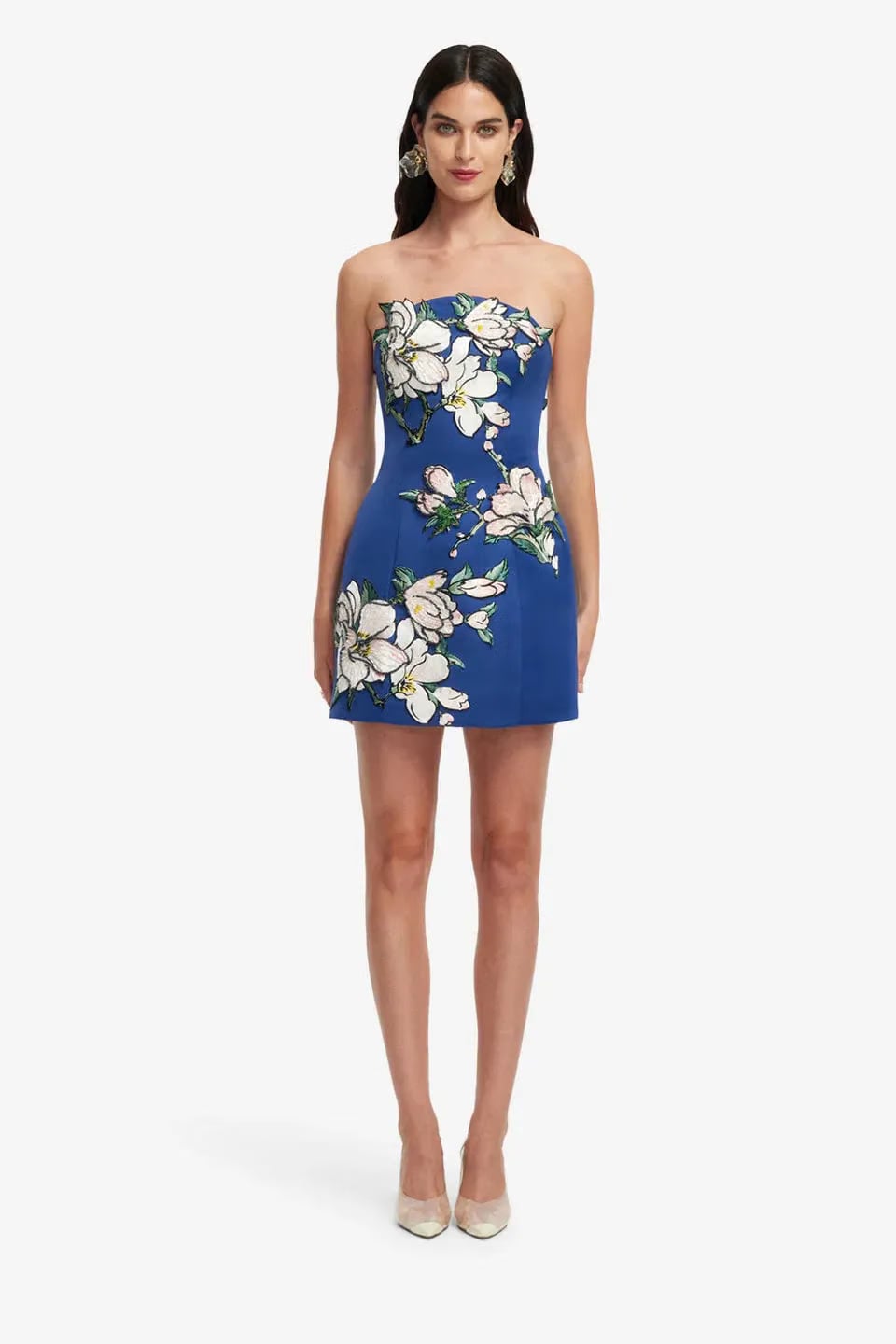 Leo Lin Zaria Floral Applique Bustier Mini Dress in Blue