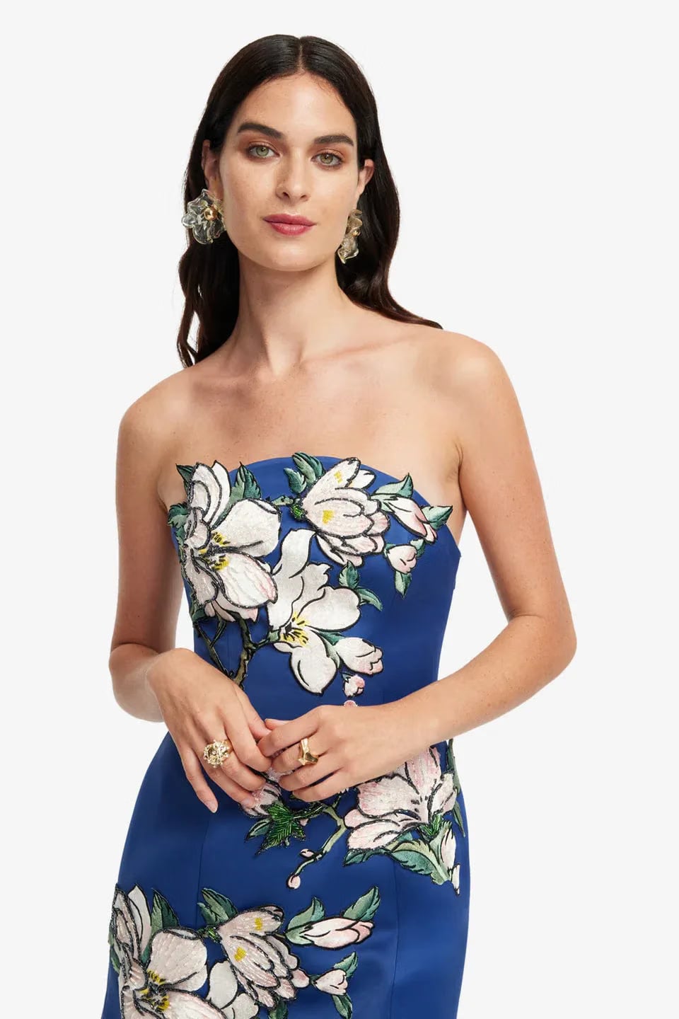 Leo Lin Zaria Floral Applique Bustier Mini Dress in Blue