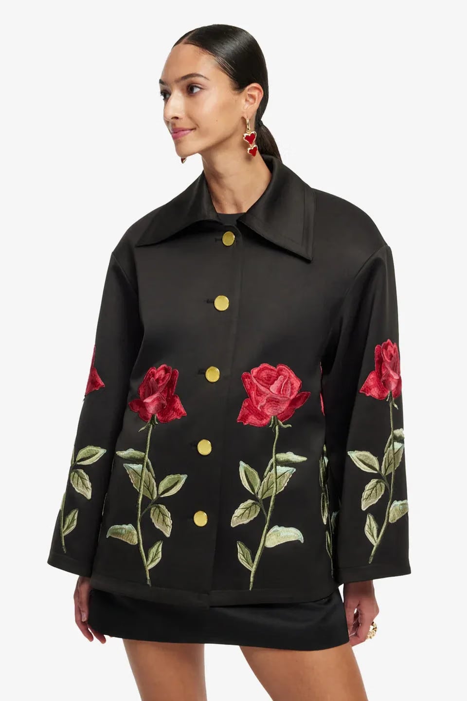 Leo Lin Leyna Embellished Rose Jacket in Black