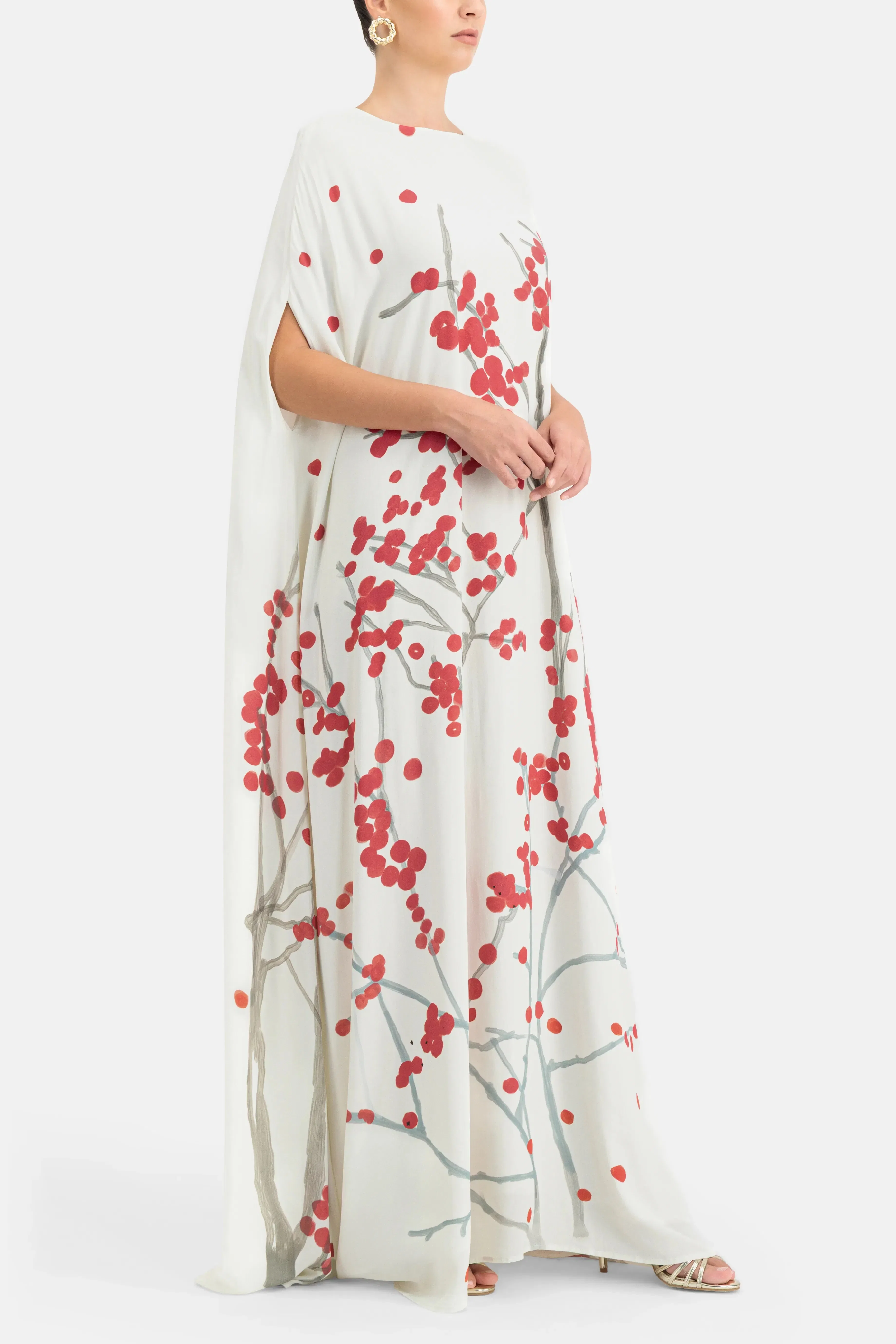 Bernadette Eleonore Red Berry Print Maxi Dress in White