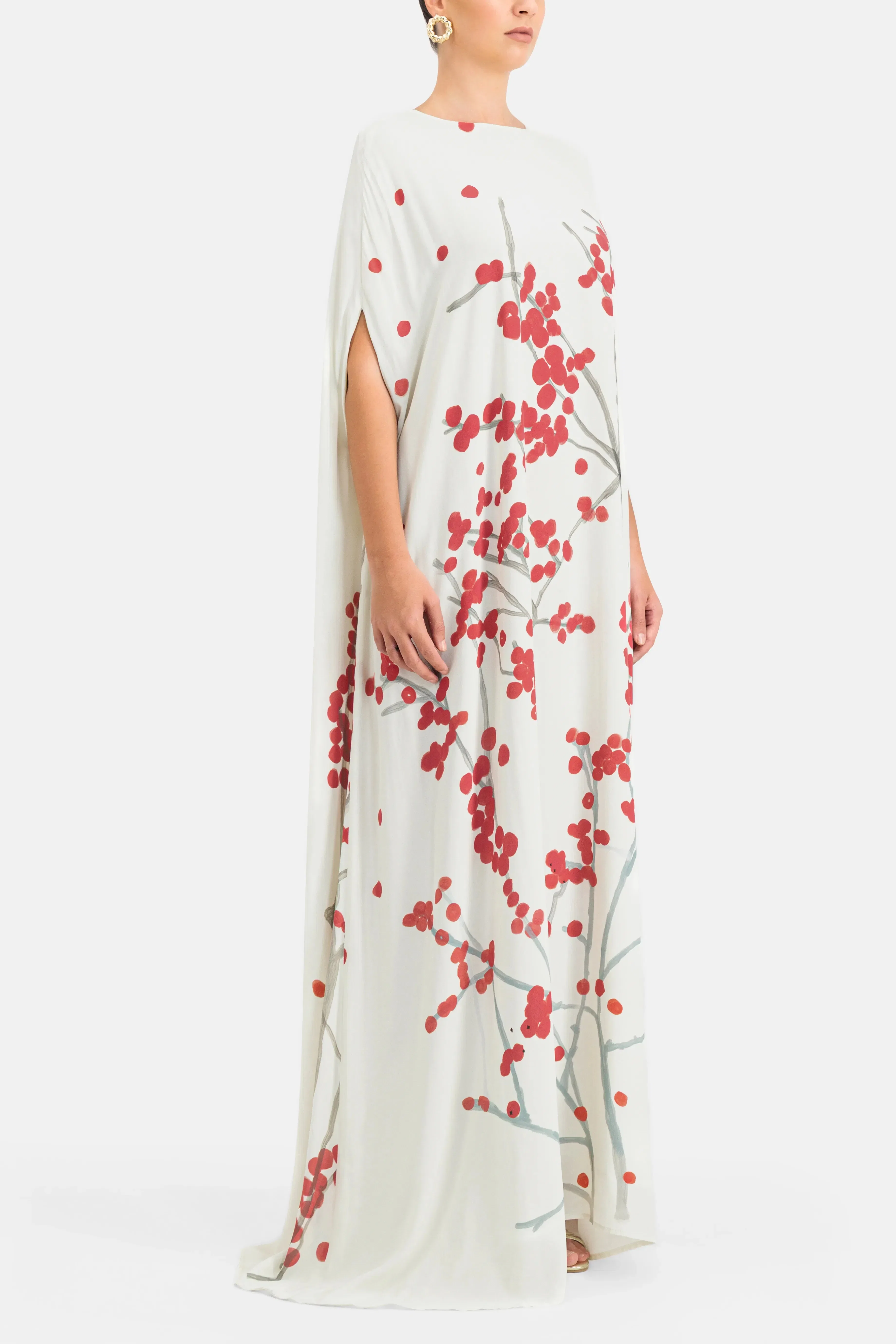 Bernadette Eleonore Red Berry Print Maxi Dress in White