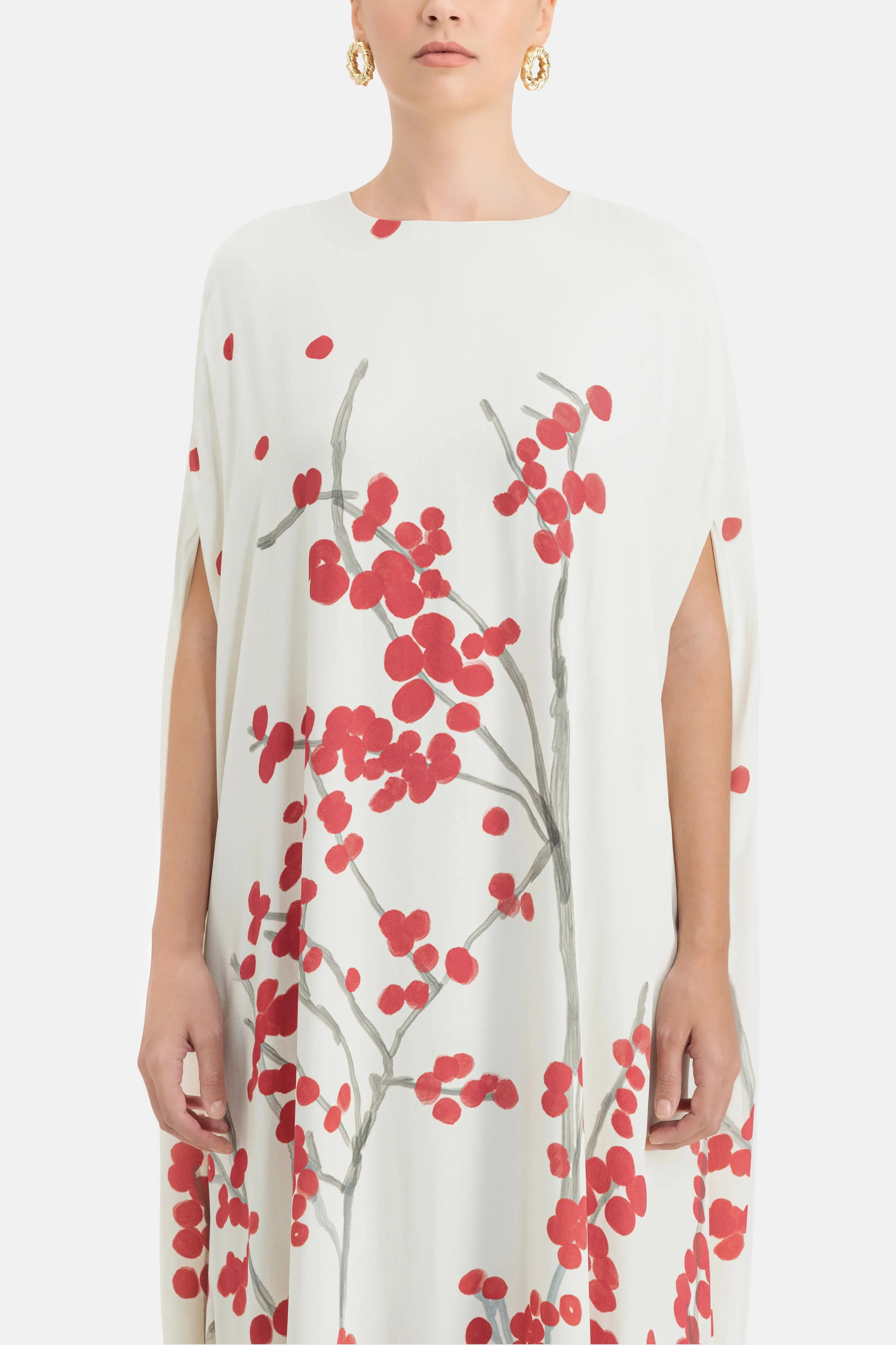 Bernadette Eleonore Red Berry Print Maxi Dress in White