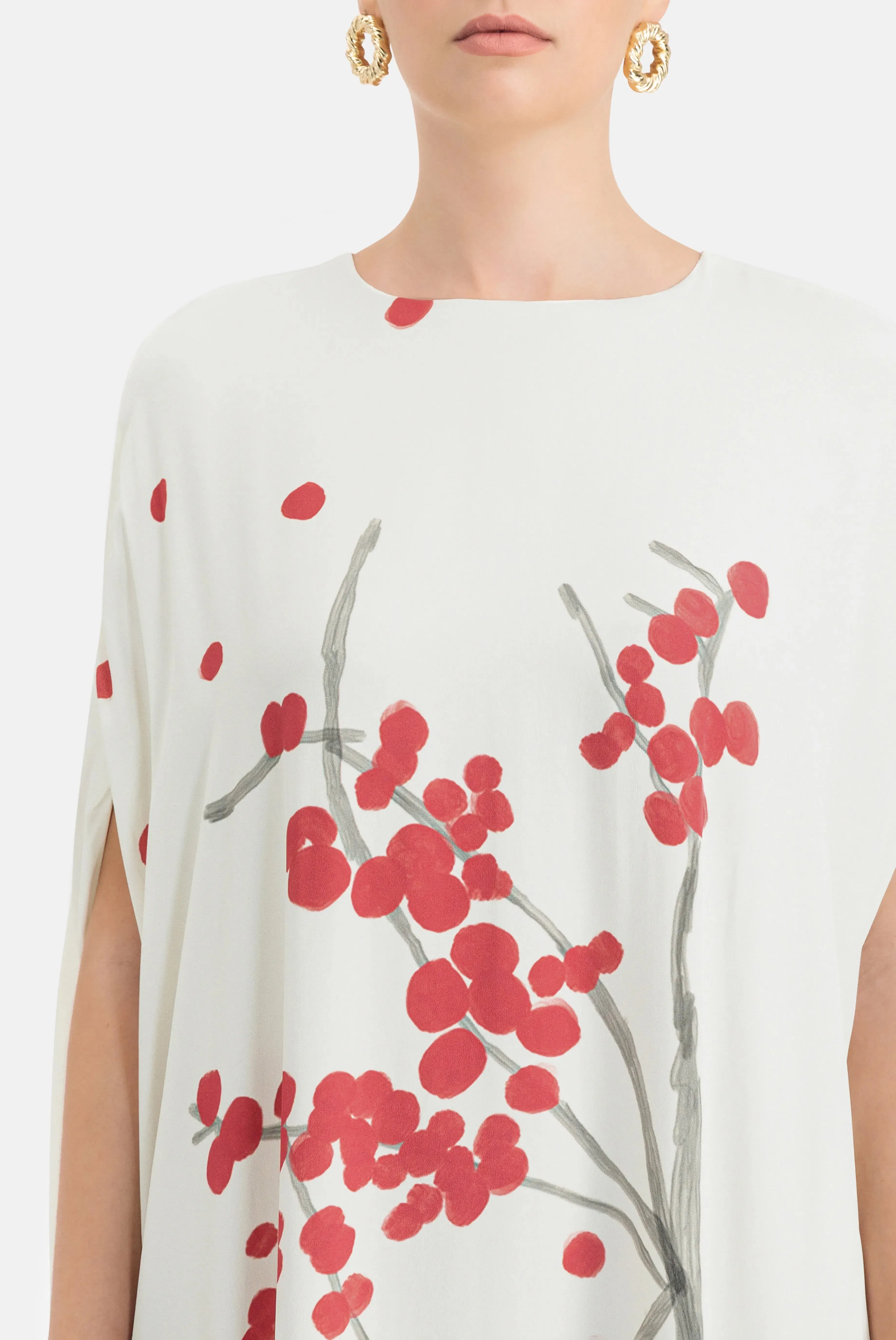 Bernadette Eleonore Red Berry Print Maxi Dress in White