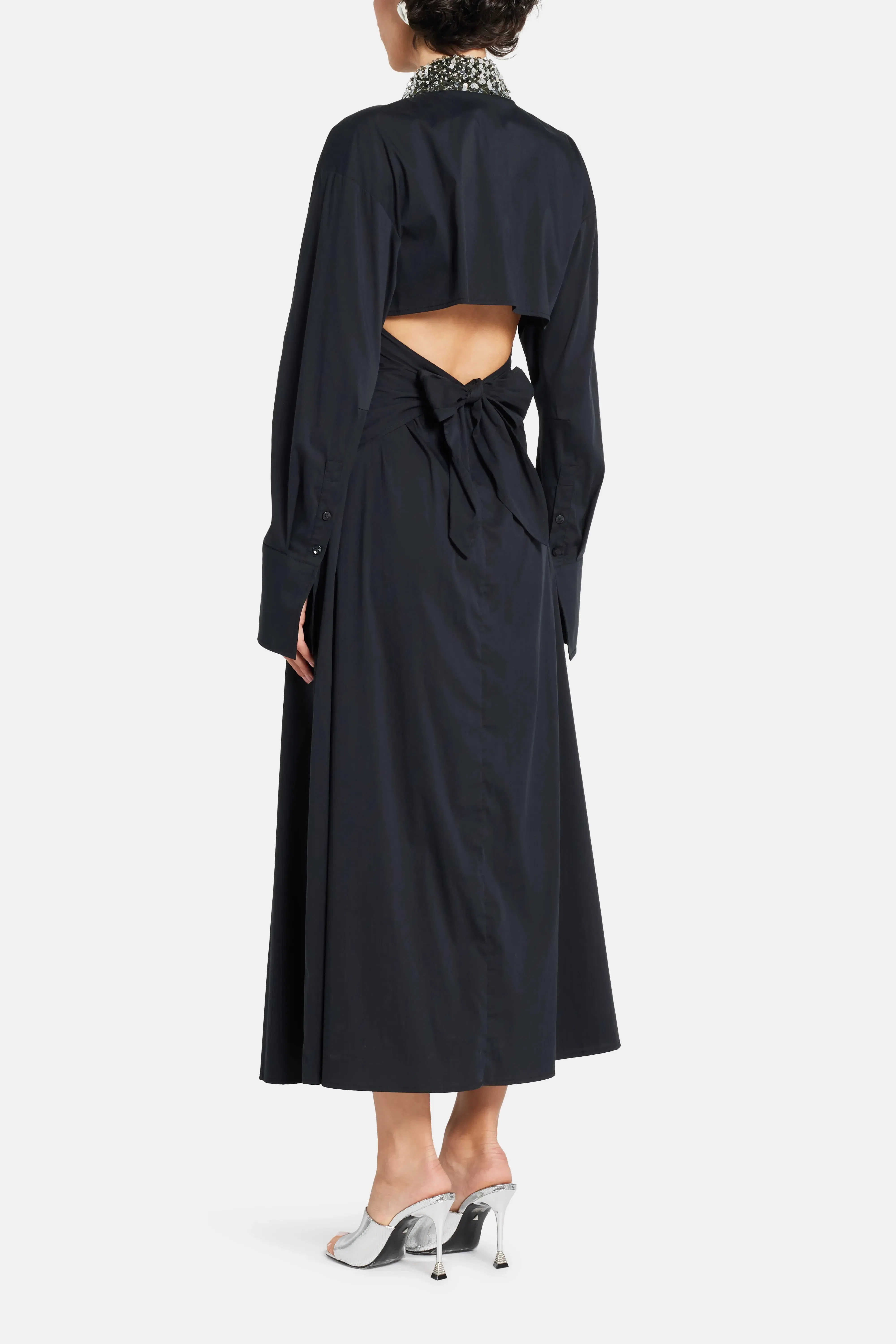 Simon Miller Loch Poplin Embellished Collar Cotton Maxi Dress in Black