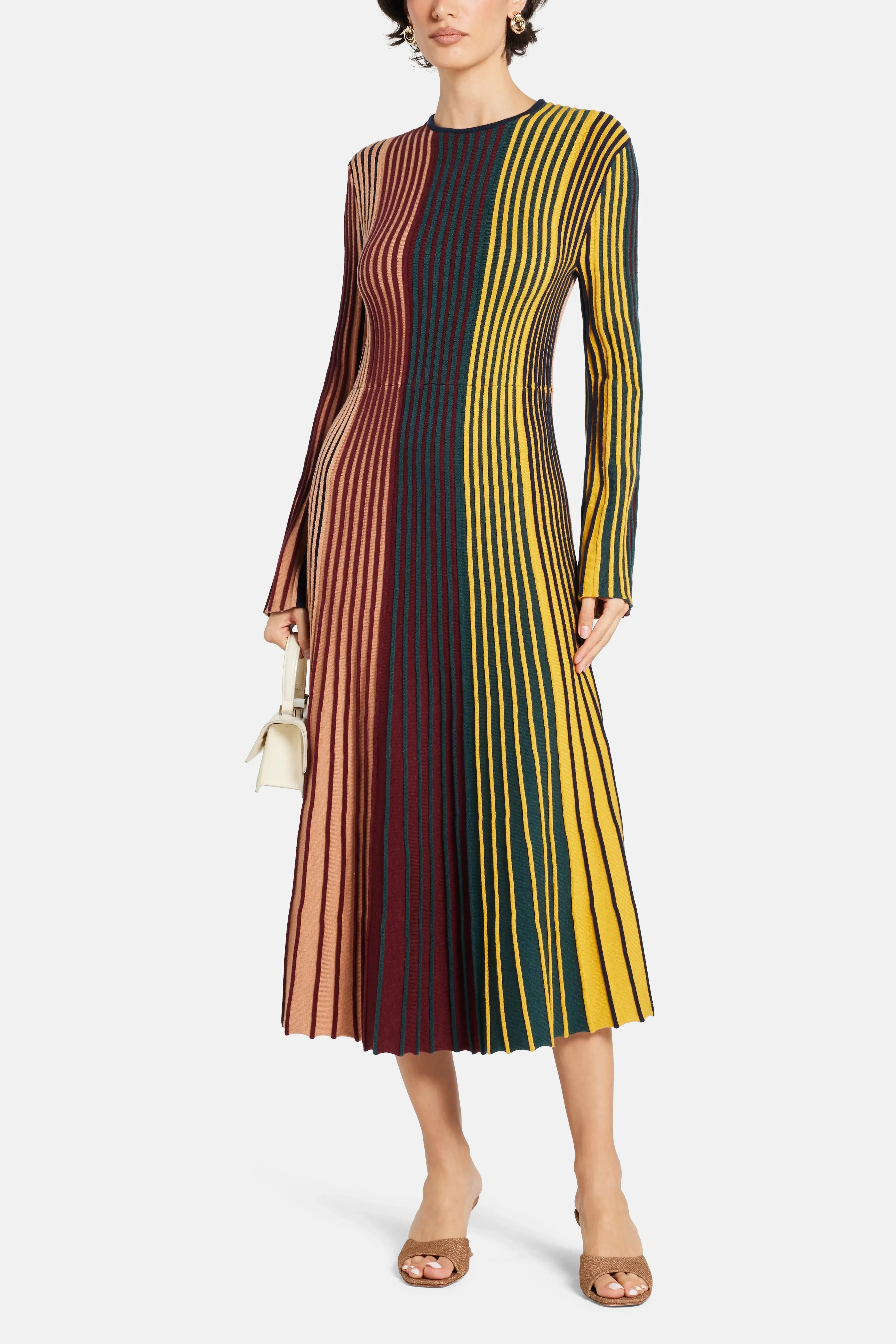 Simon Miller Celia Stripes Knit Midi Dress in Maroon