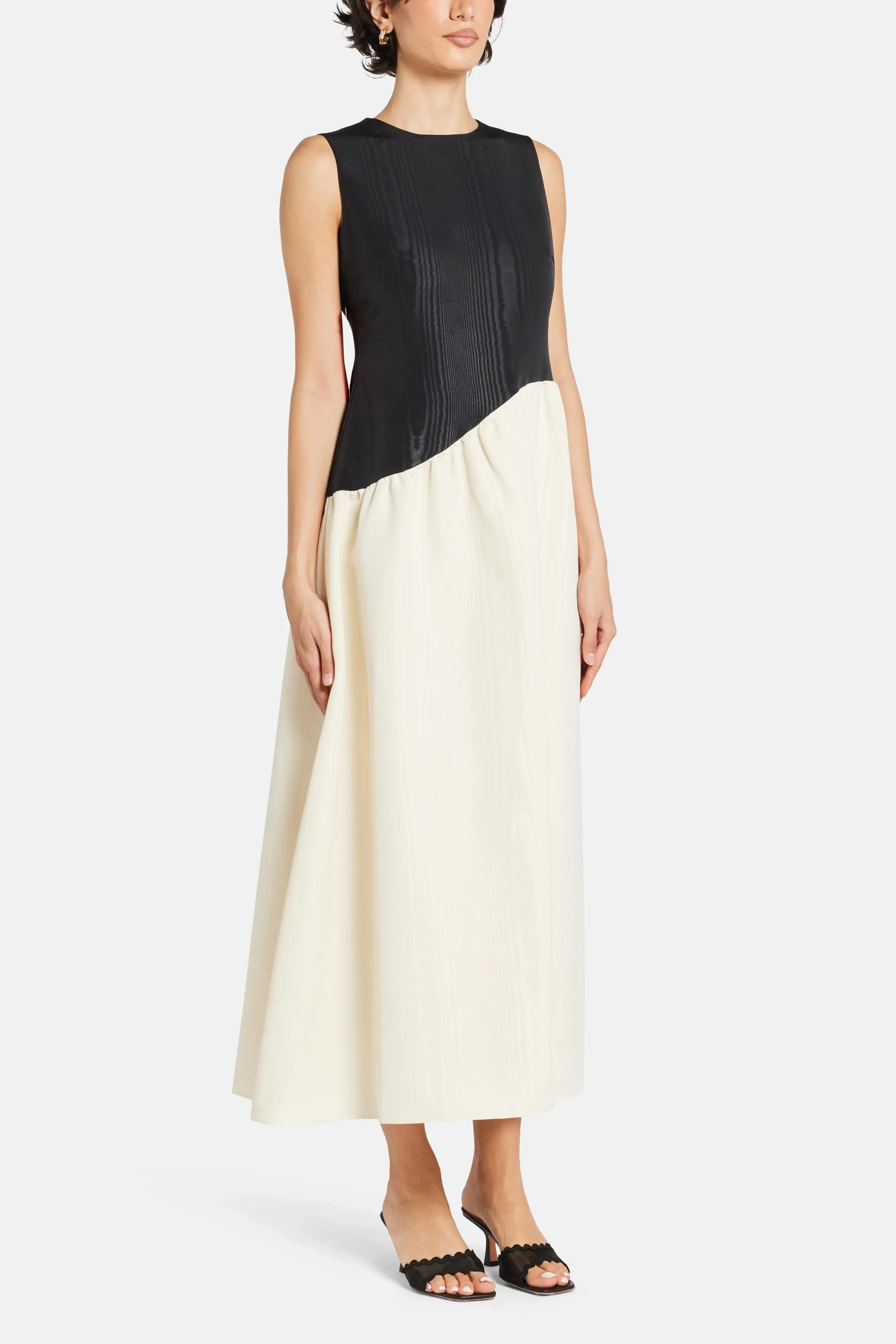 Simon Miller Laurel Moire Sleeveless Midi Dress in Black and White