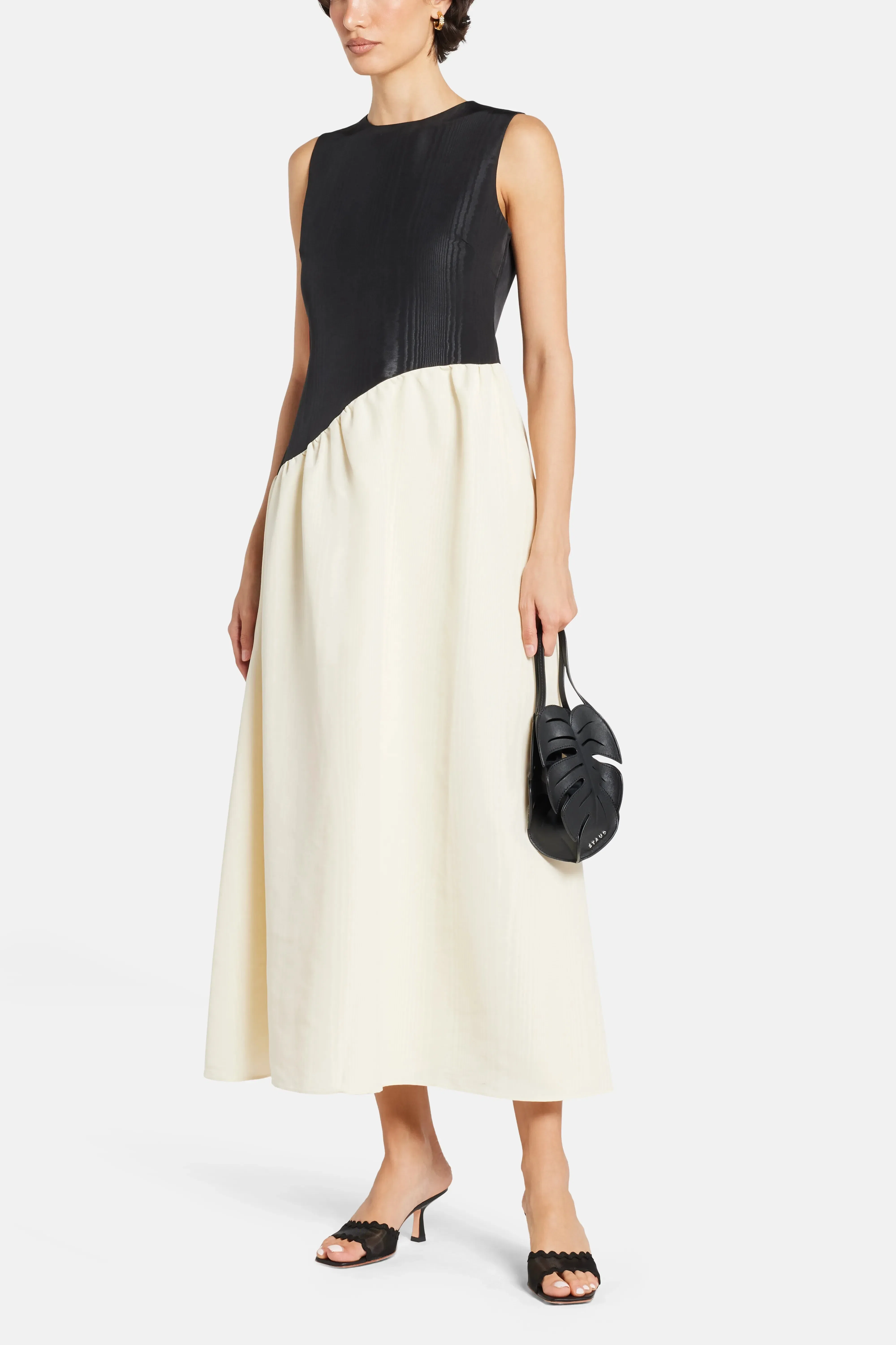 Simon Miller Laurel Moire Sleeveless Midi Dress in Black and White