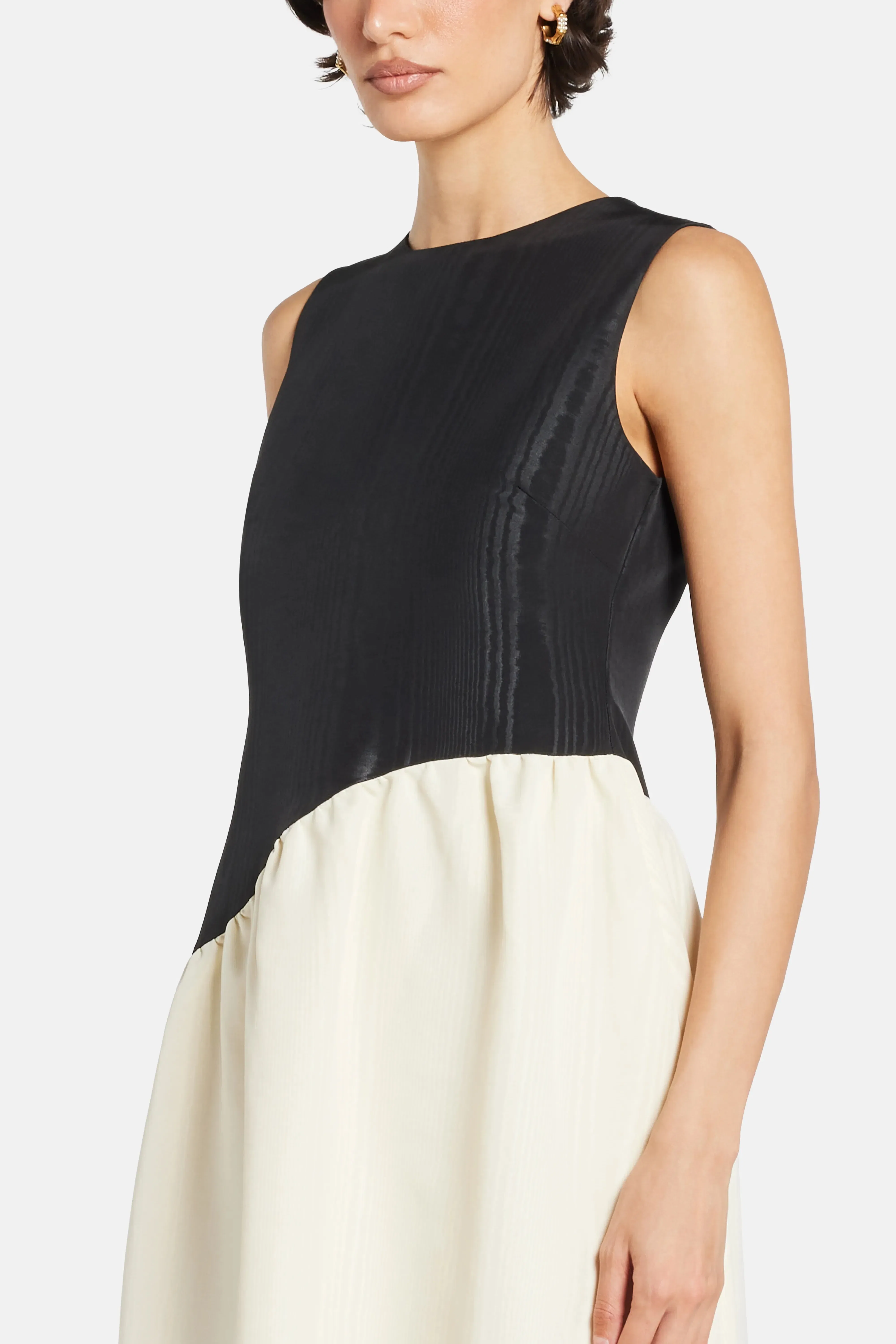 Simon Miller Laurel Moire Sleeveless Midi Dress in Black and White