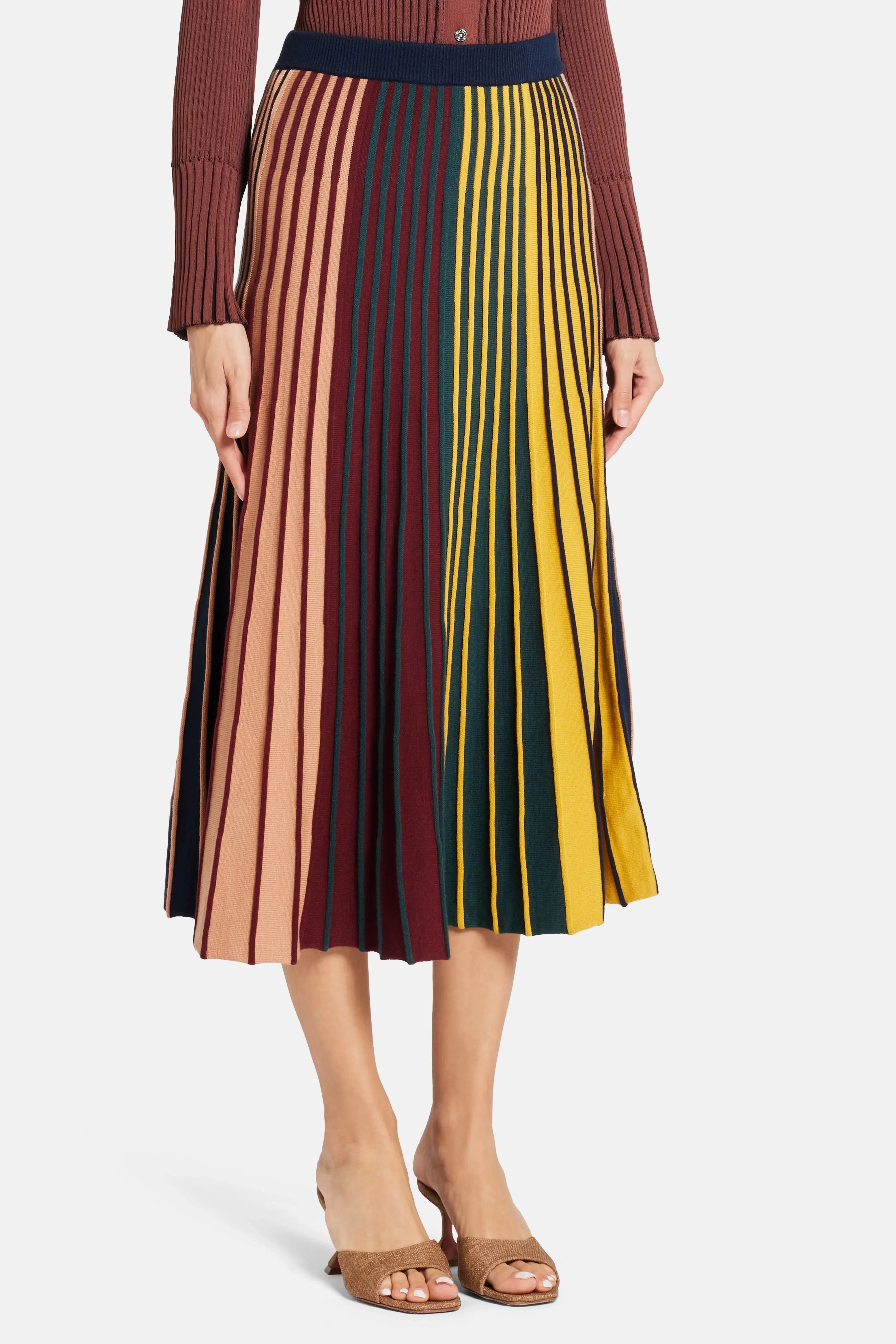 Simon Miller Celia Stripes Knit Midi Skirt in Maroon