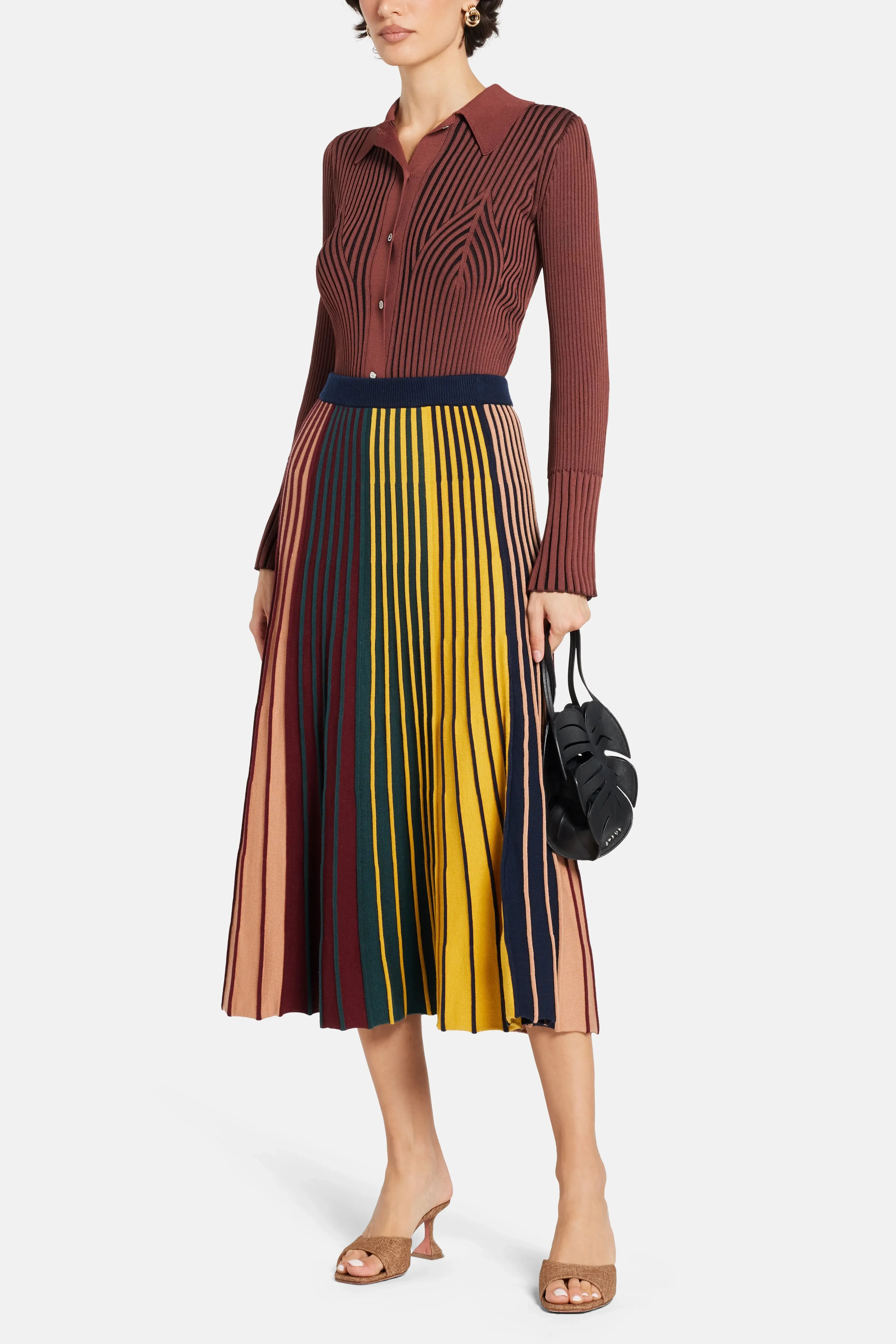 Simon Miller Celia Stripes Knit Midi Skirt in Maroon