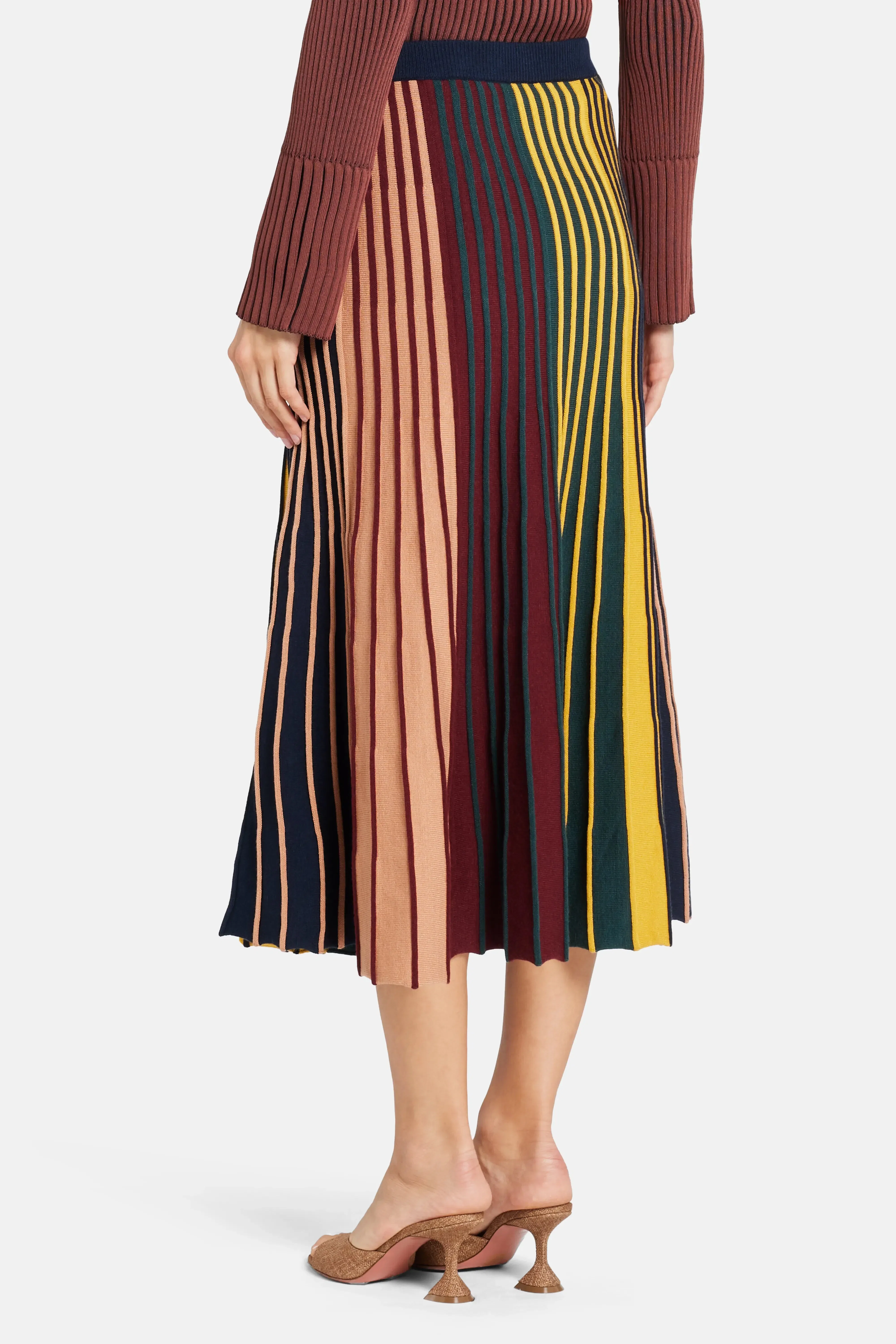Simon Miller Celia Stripes Knit Midi Skirt in Maroon