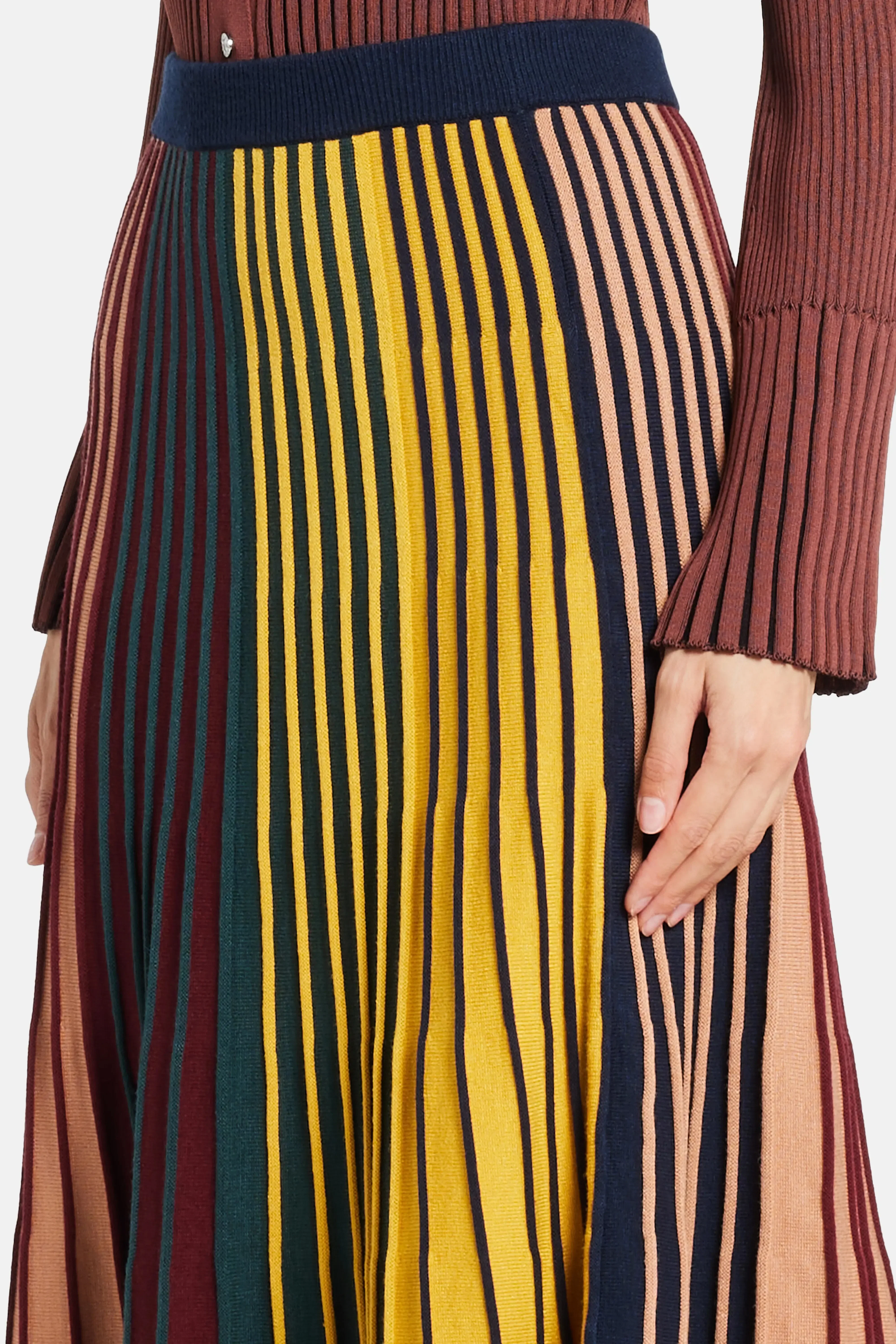 Simon Miller Celia Stripes Knit Midi Skirt in Maroon