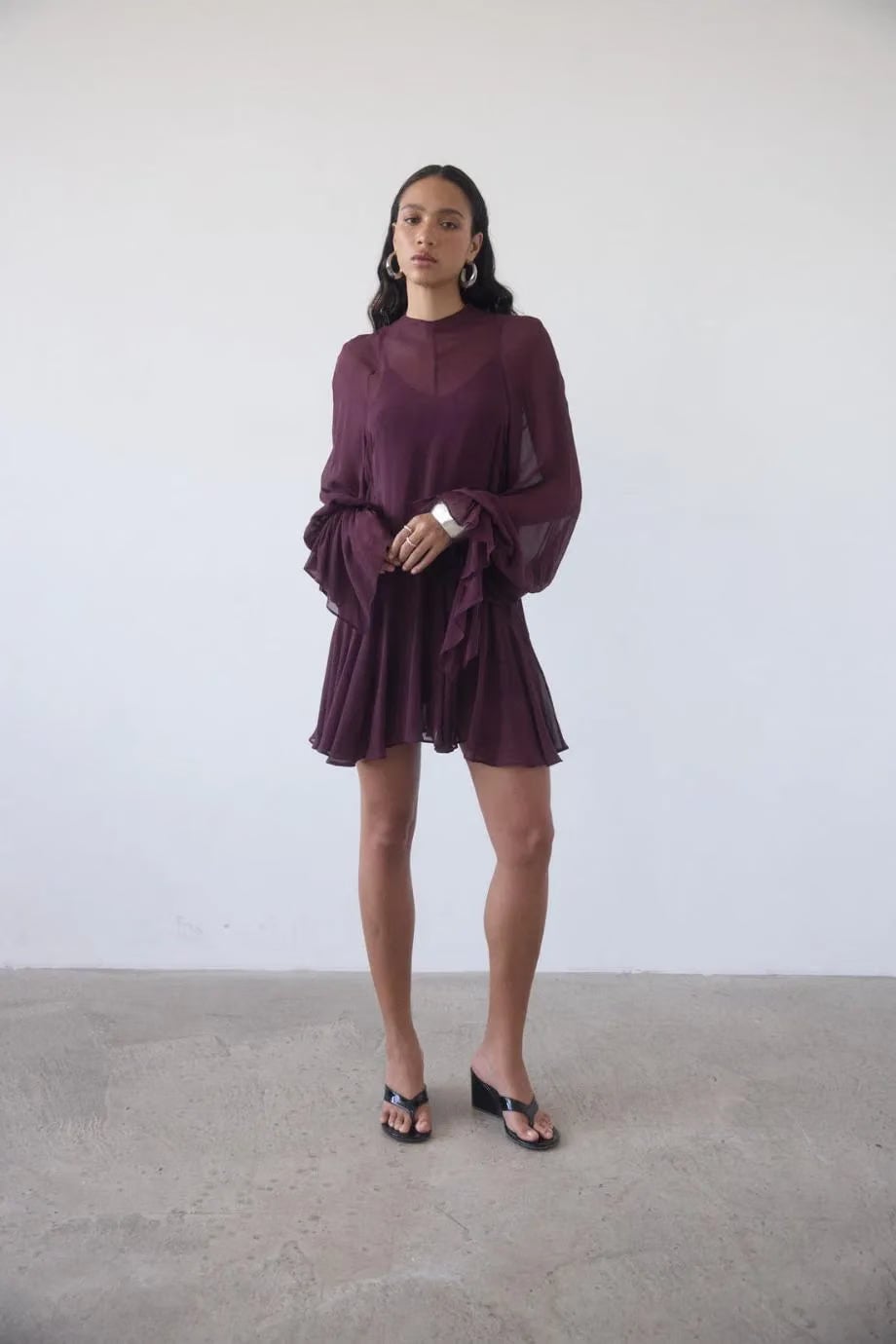 De La Vali Terran High Neck Mini Dress in Burgundy